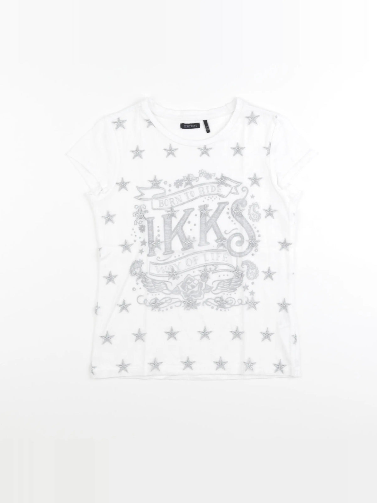 IKKS - tee-shirt blanc, argent - 8 ans