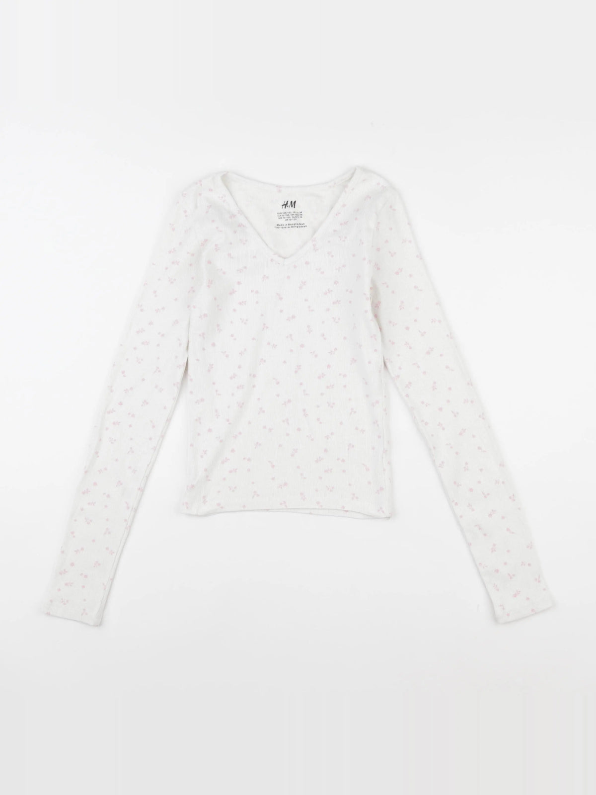 H&M - tee-shirt blanc, rose - 10/12 ans