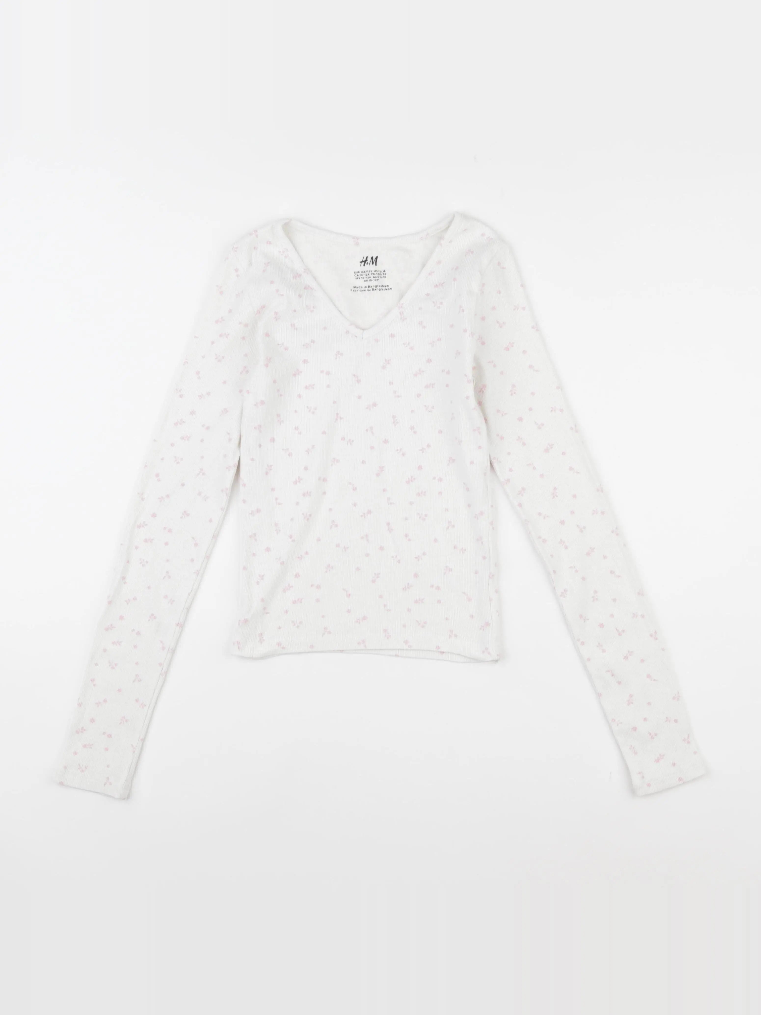 H&M - tee-shirt blanc, rose - 10/12 ans