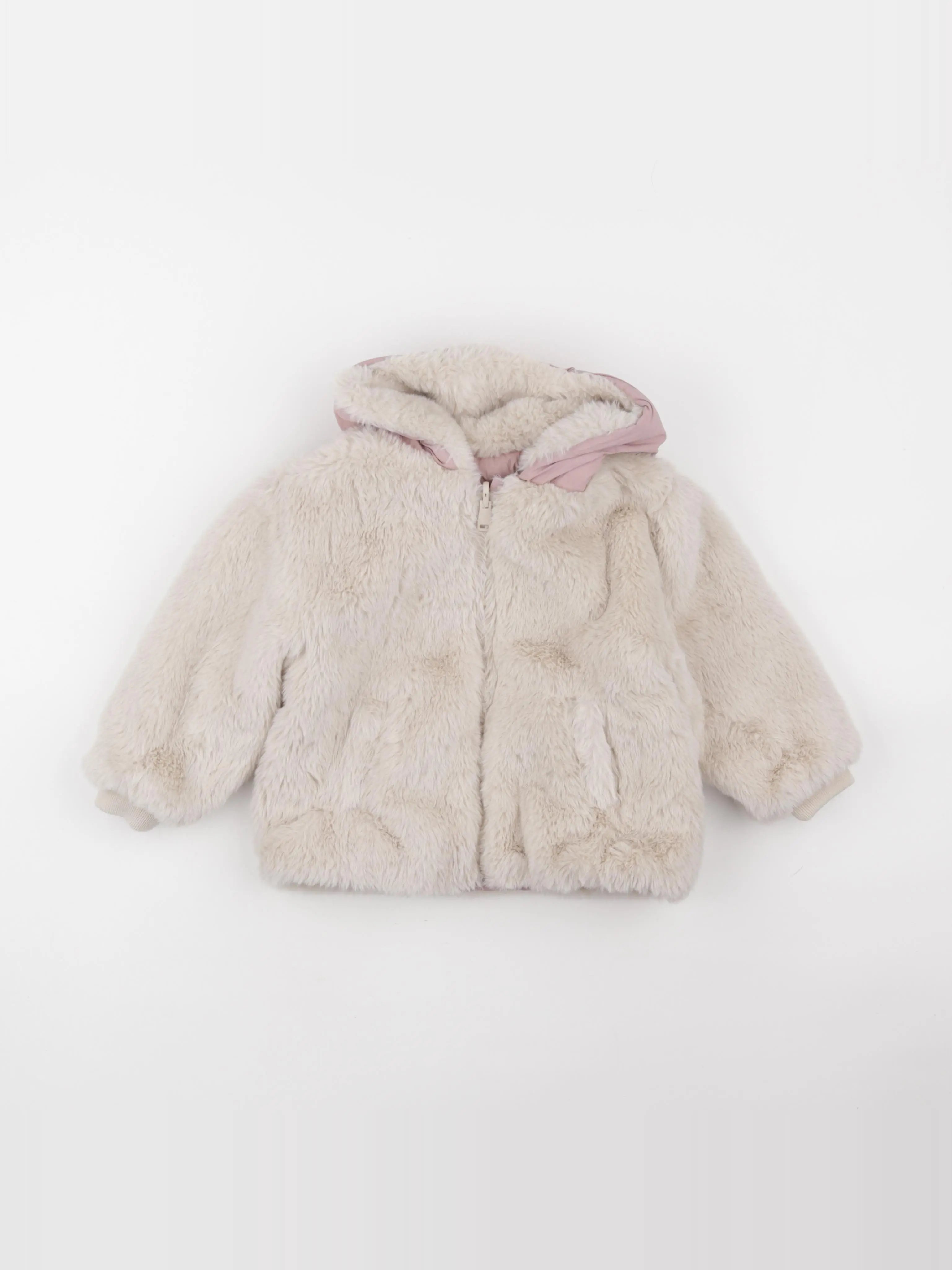 Zara - doudoune réversible blanc, rose - 18/24 mois
