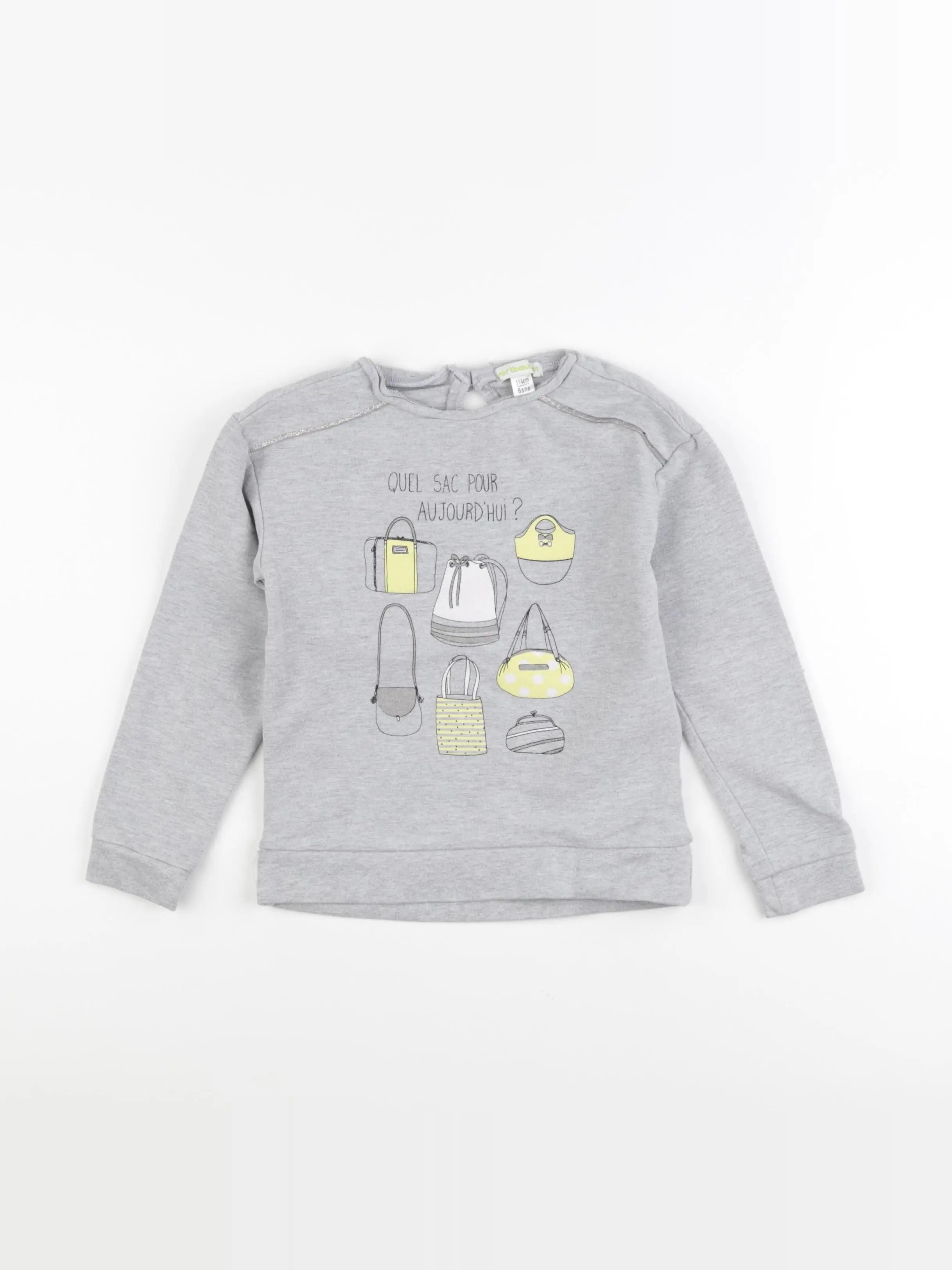 Vertbaudet - sweat gris, argent - 6 ans