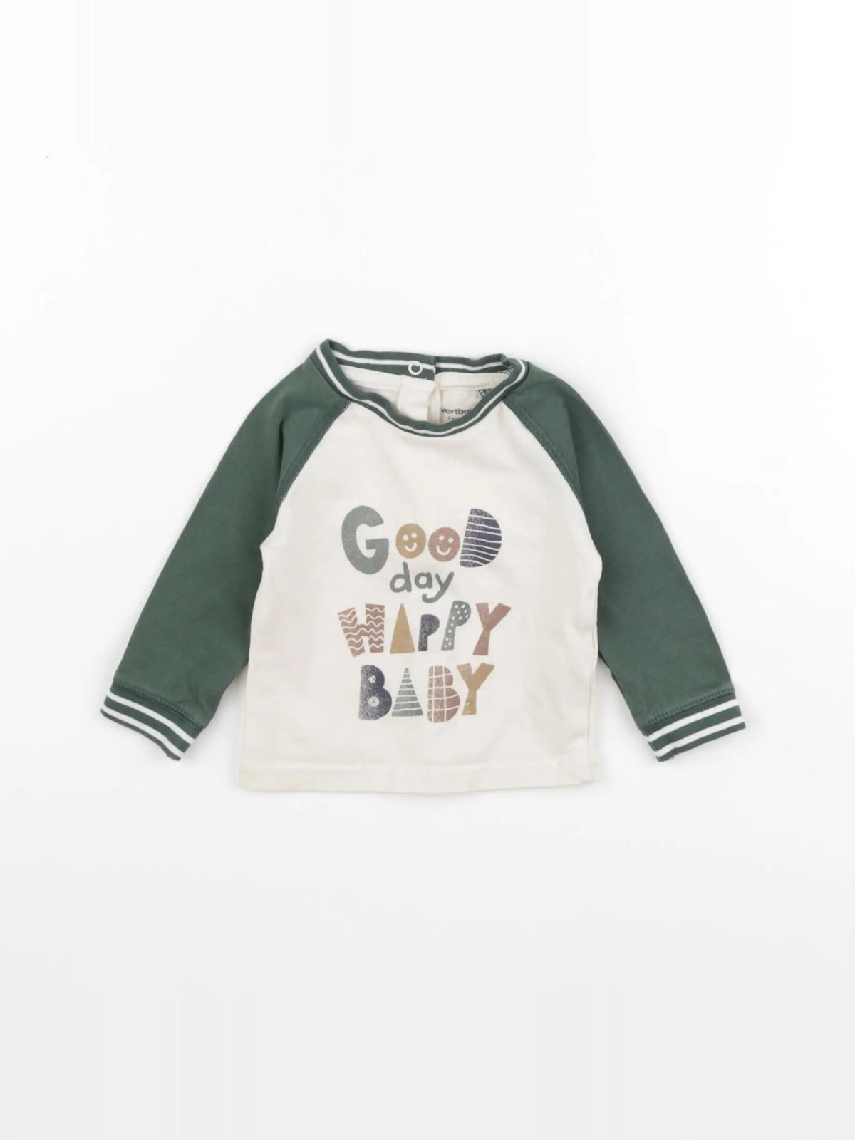 Vertbaudet - tee-shirt beige, vert - 3 mois