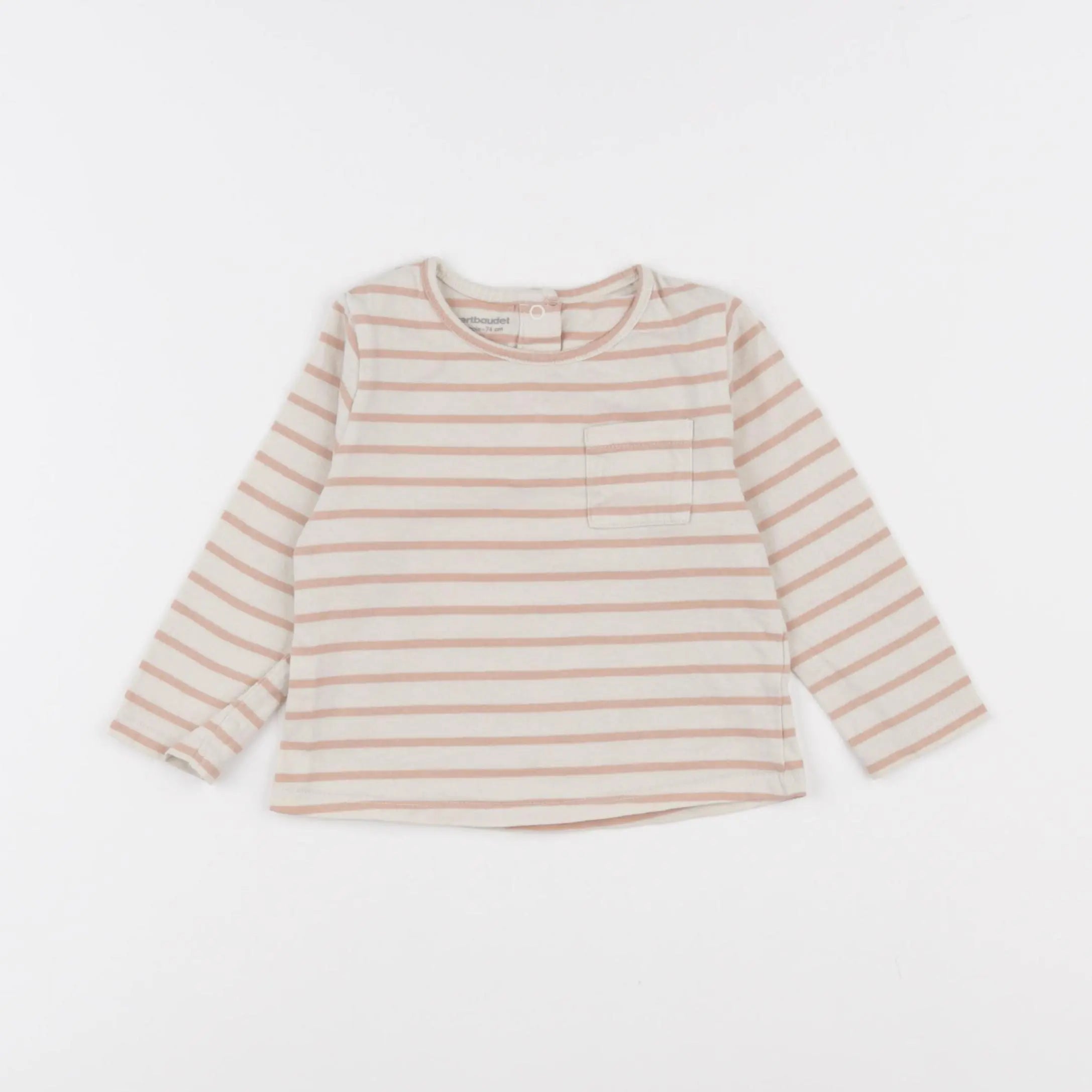 Vertbaudet - tee-shirt beige, rose - 12 mois