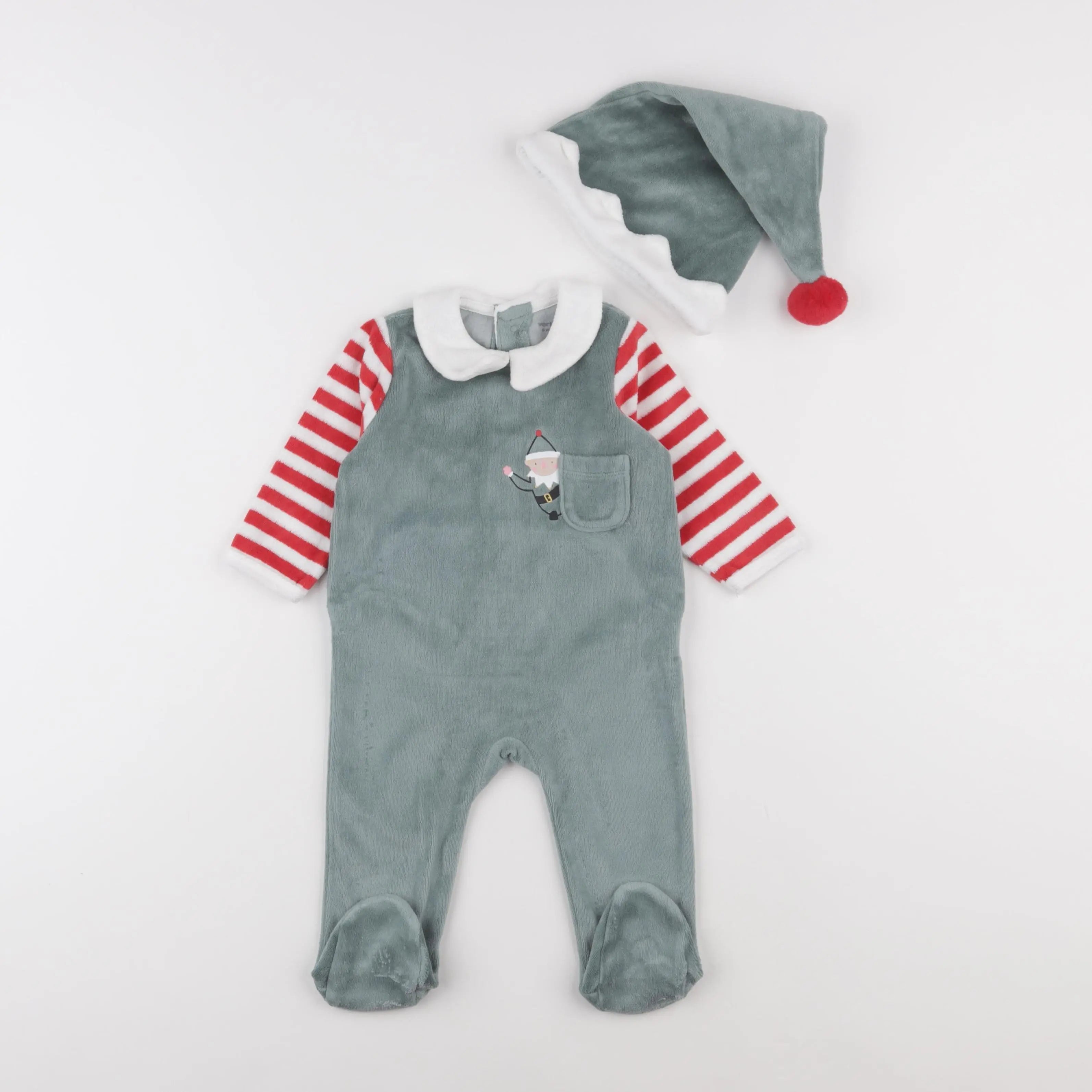 Vertbaudet - pyjama velours vert - 6 mois