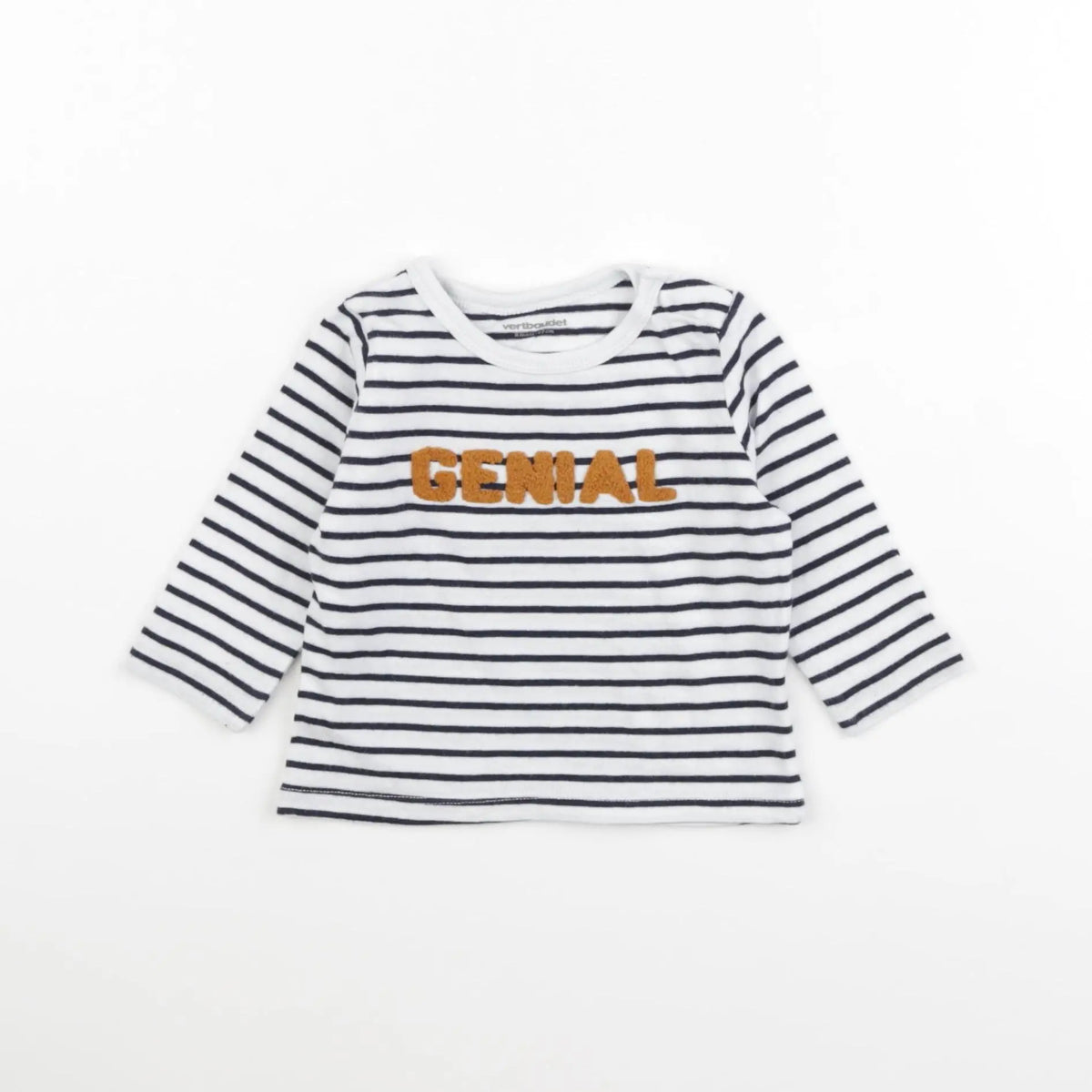 Vertbaudet - tee-shirt blanc, bleu - 6 mois