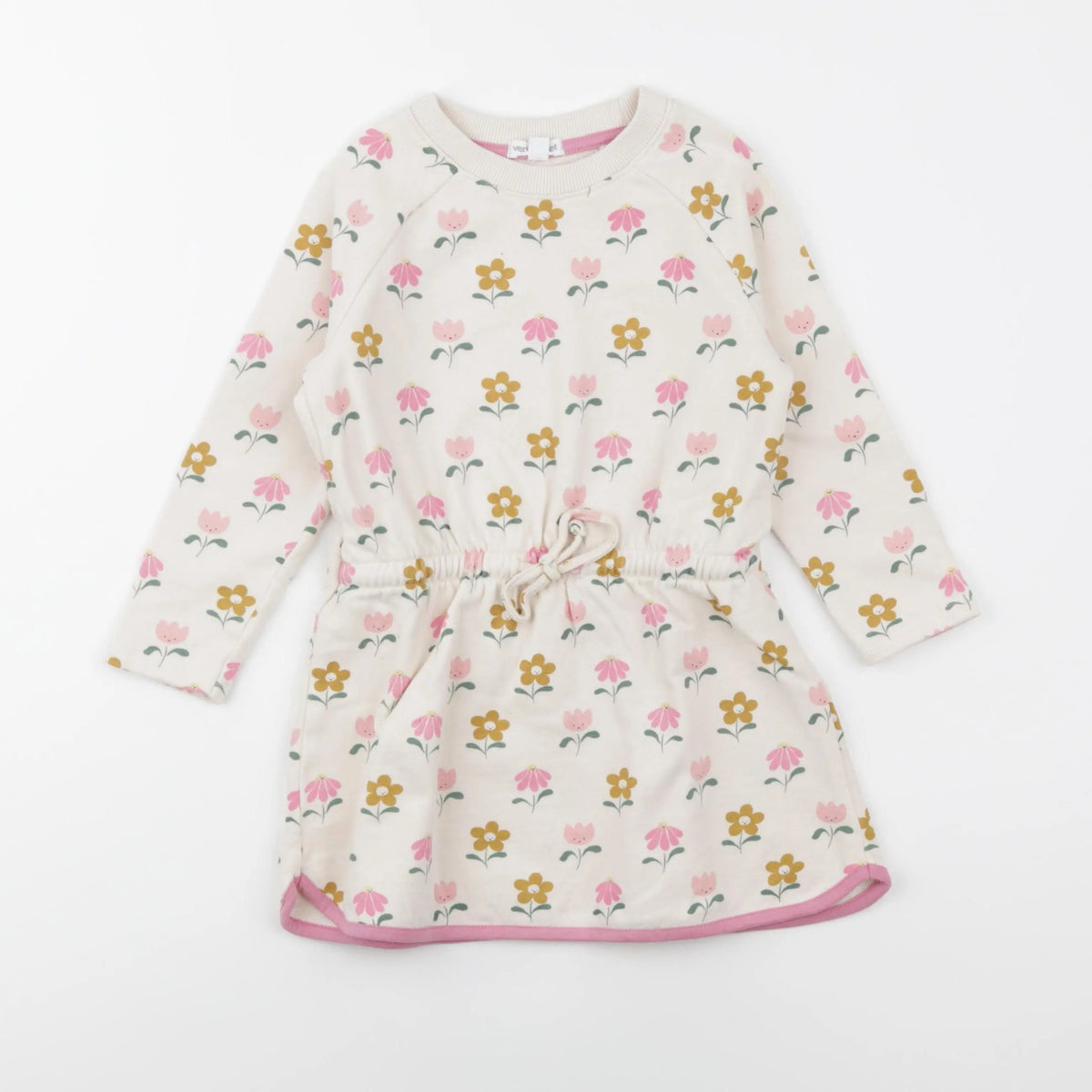 Vertbaudet - robe beige, rose - 3 ans