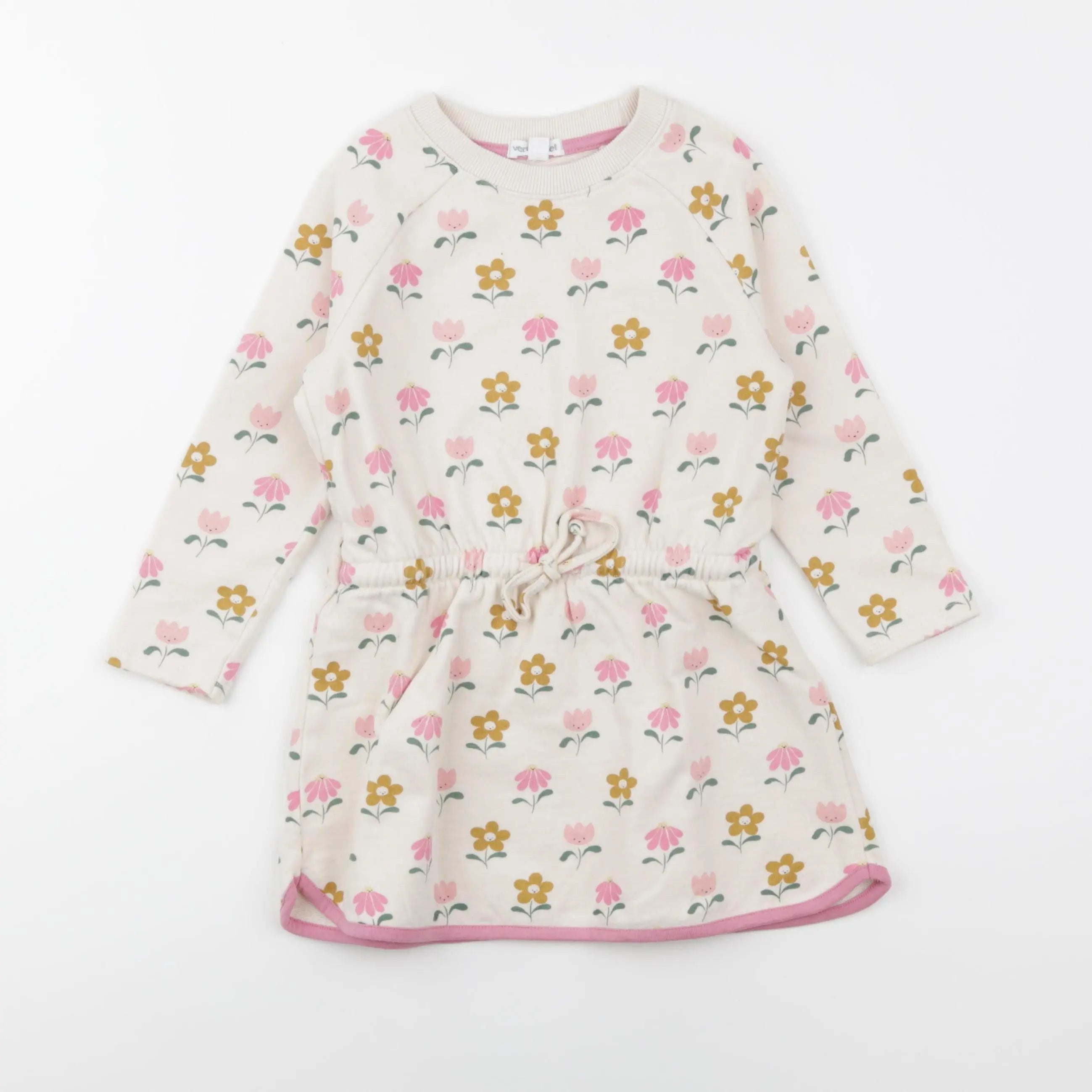 Vertbaudet - robe beige, rose - 3 ans