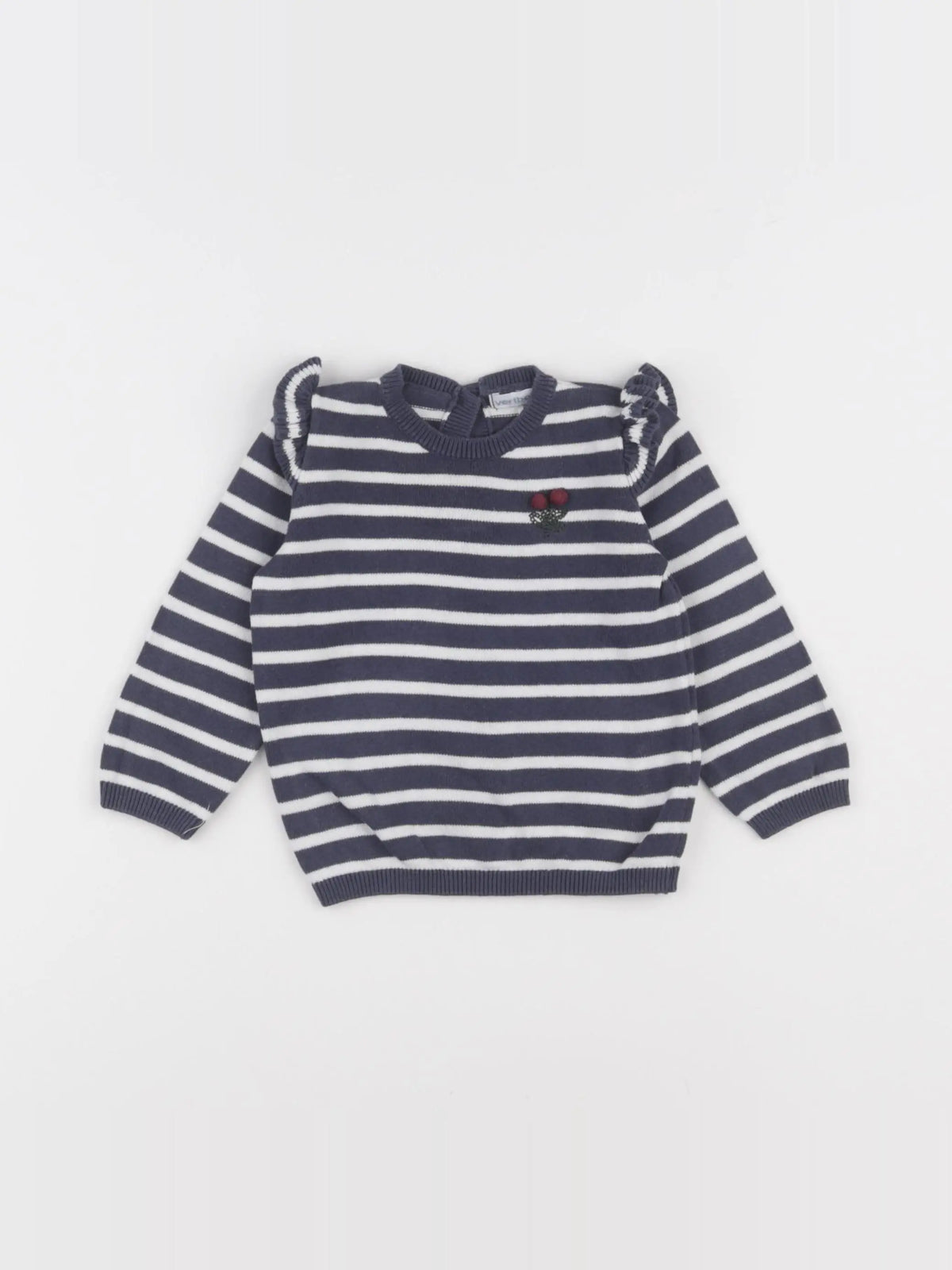 Vertbaudet - pull bleu, blanc - 6 mois