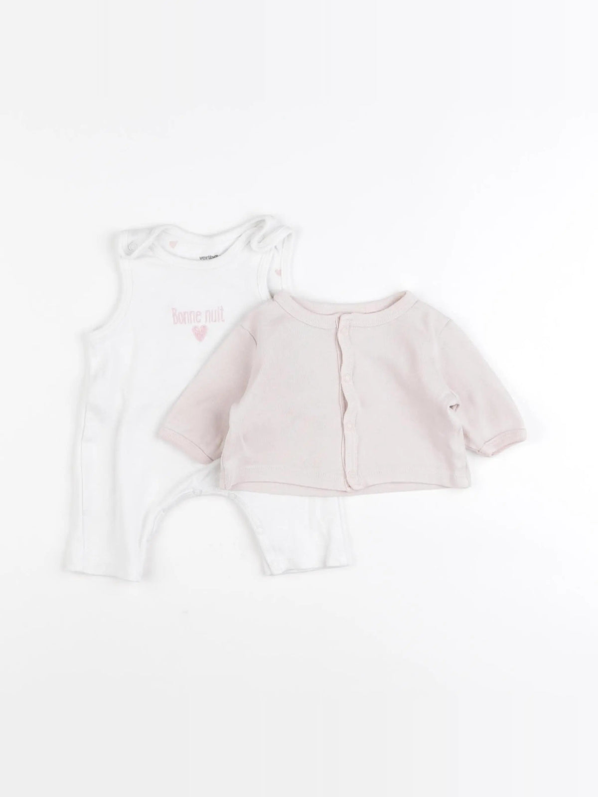 Vertbaudet - ensemble blanc, rose - 0 mois