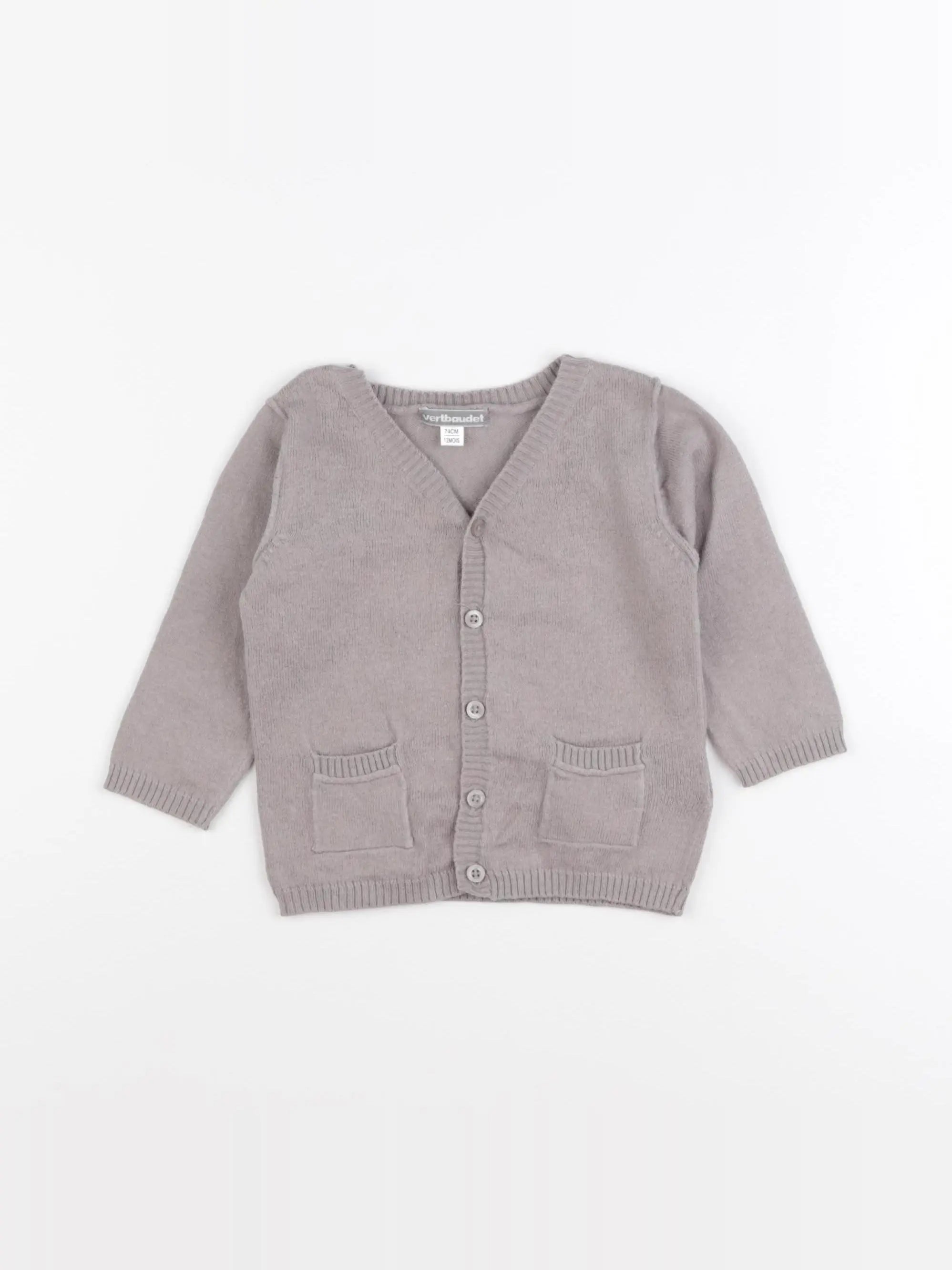 Vertbaudet - gilet taupe - 12 mois