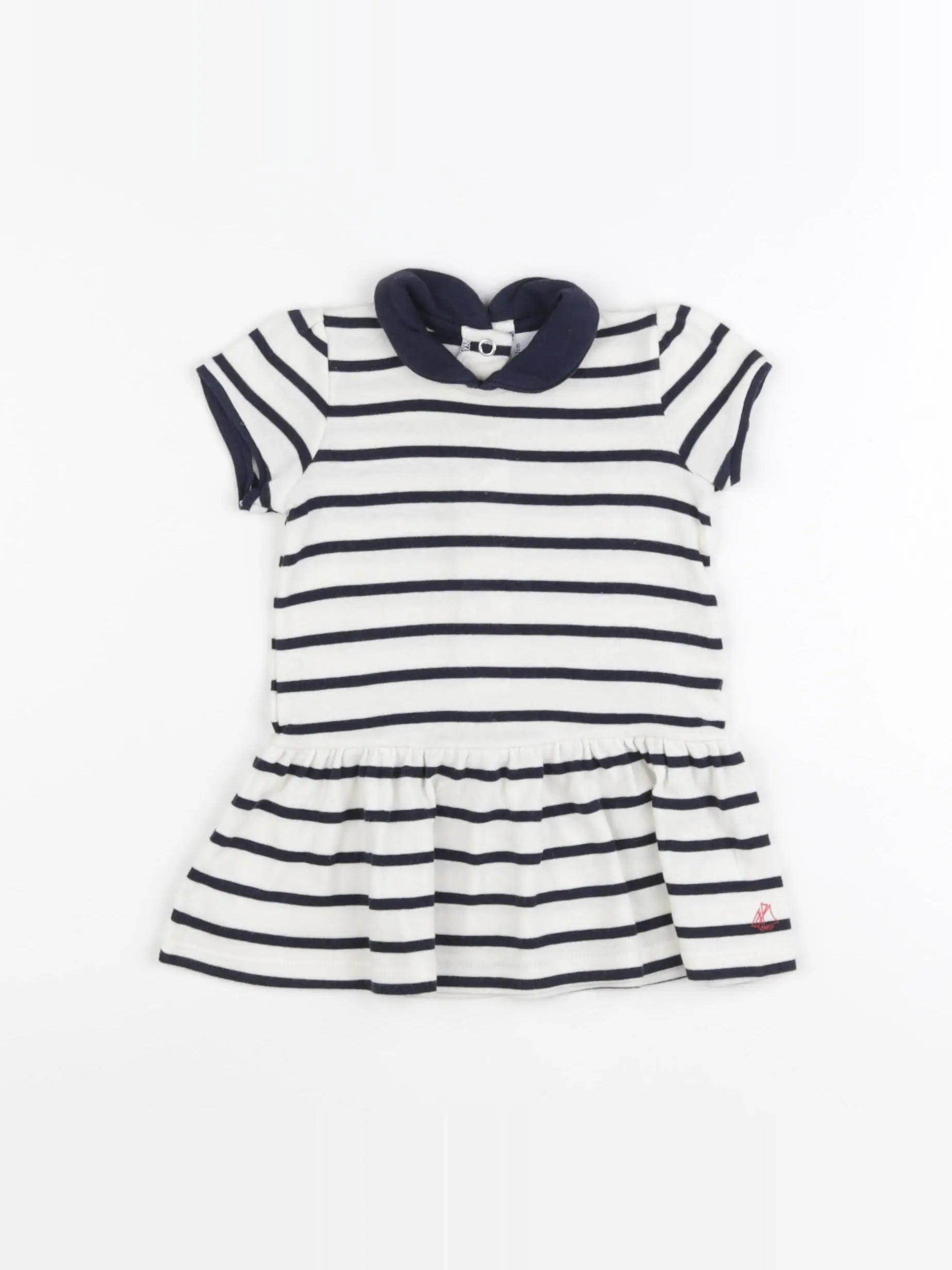 Petit Bateau - robe blanc, bleu - 6 mois