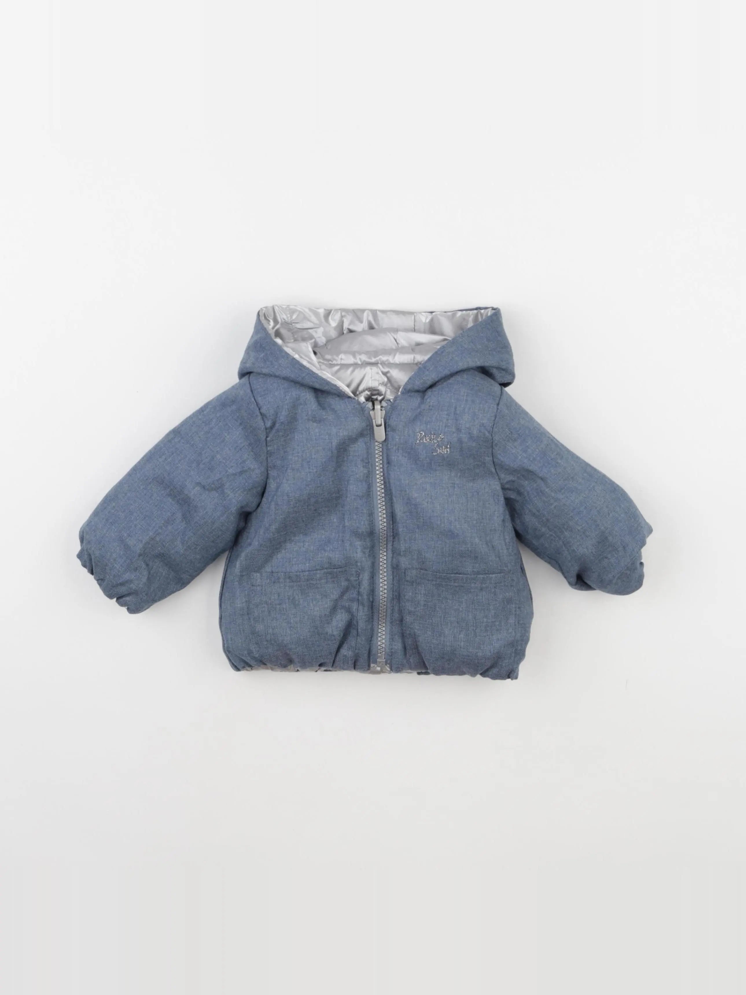 IKKS - veste réversible argent, bleu - 6 mois