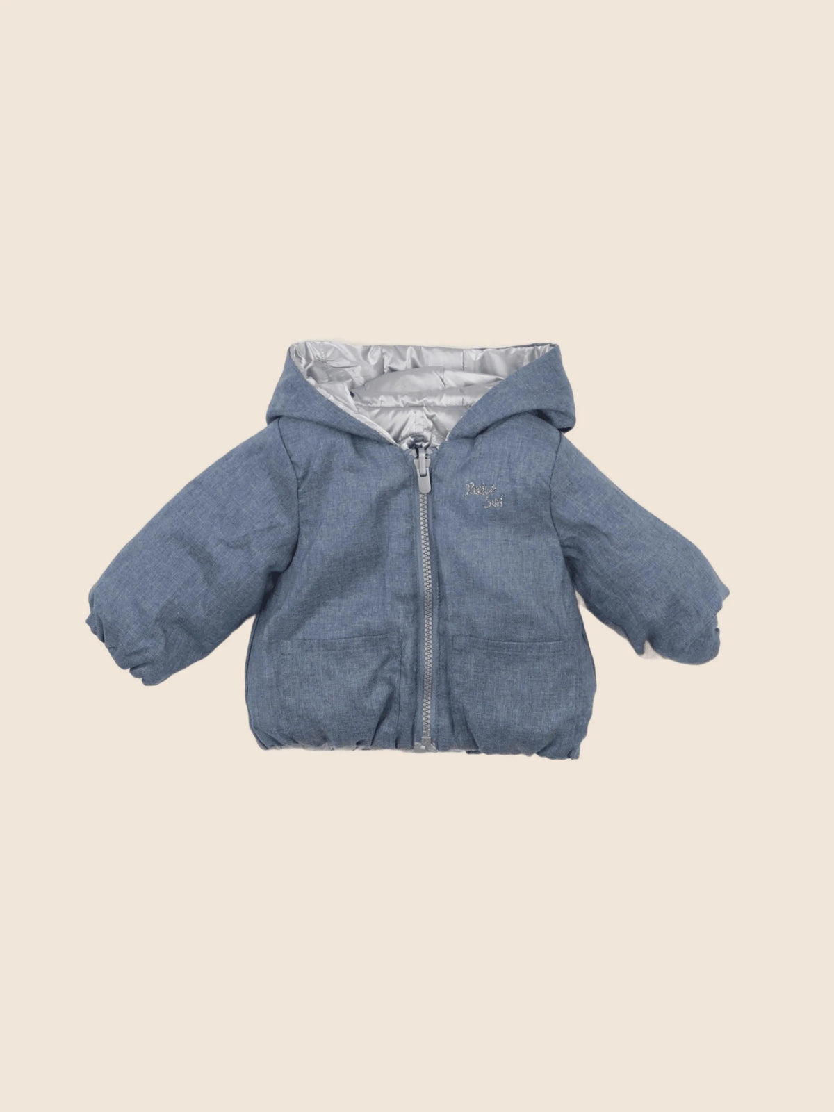 IKKS - veste réversible argent, bleu - 6 mois