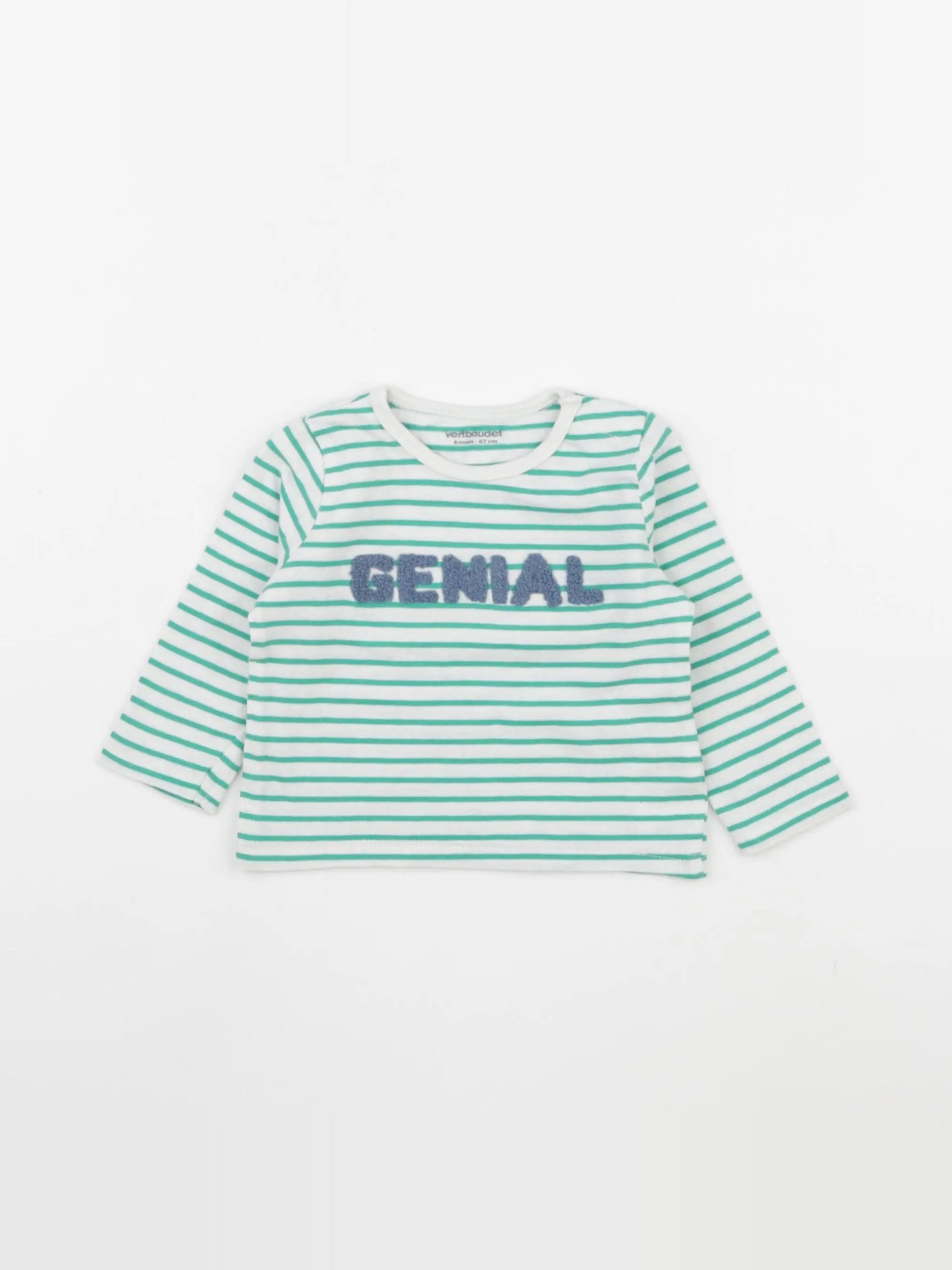 Vertbaudet - tee-shirt blanc, vert - 6 mois