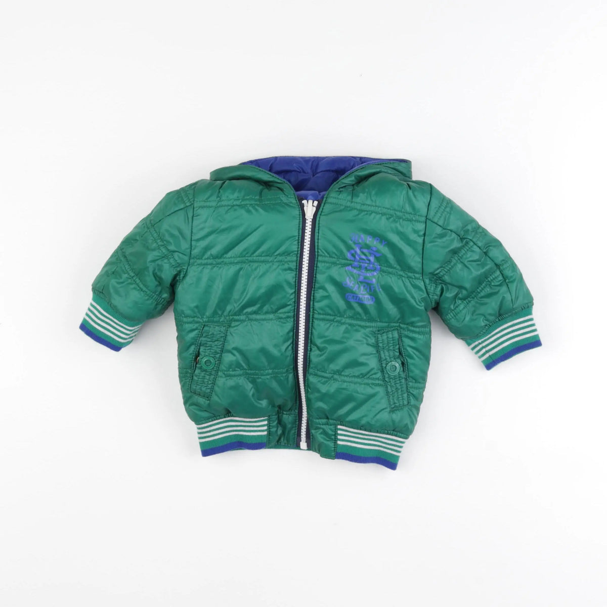Catimini - doudoune réversible bleu, vert - 6 mois