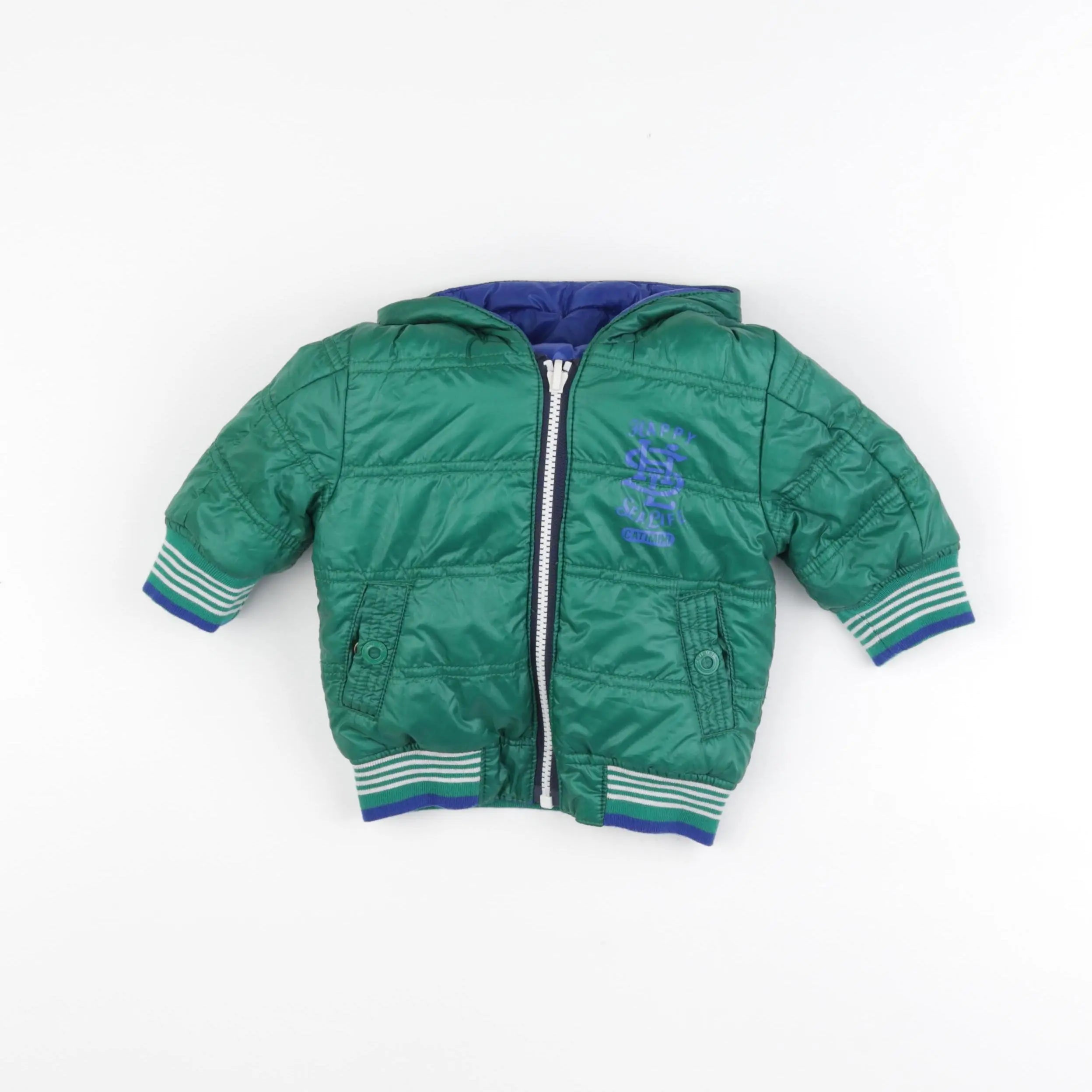 Catimini - doudoune réversible bleu, vert - 6 mois