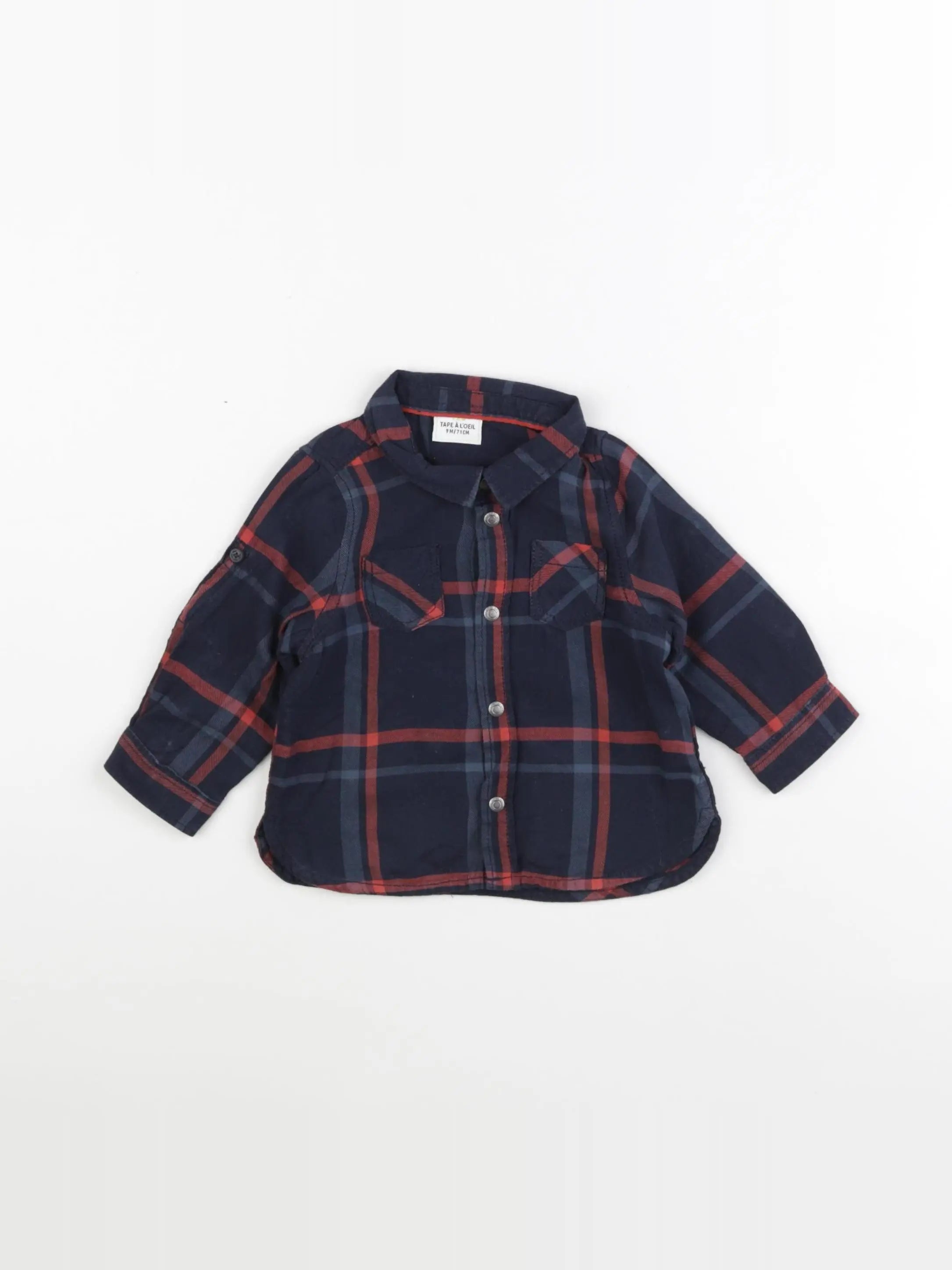 Tape à l'oeil - chemise bleu, rouge - 9 mois