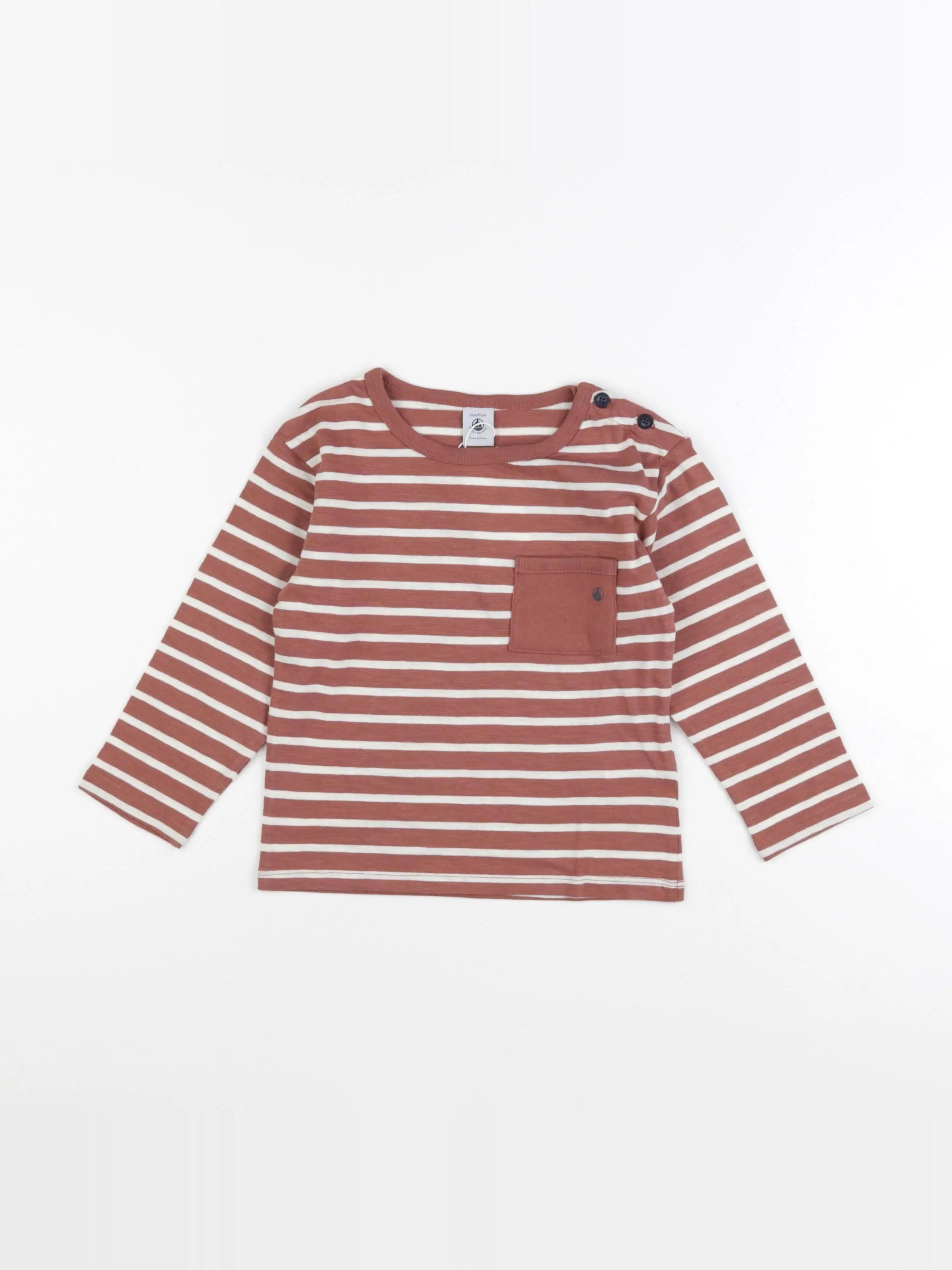 Petit Bateau - tee-shirt blanc, marron - 6 mois