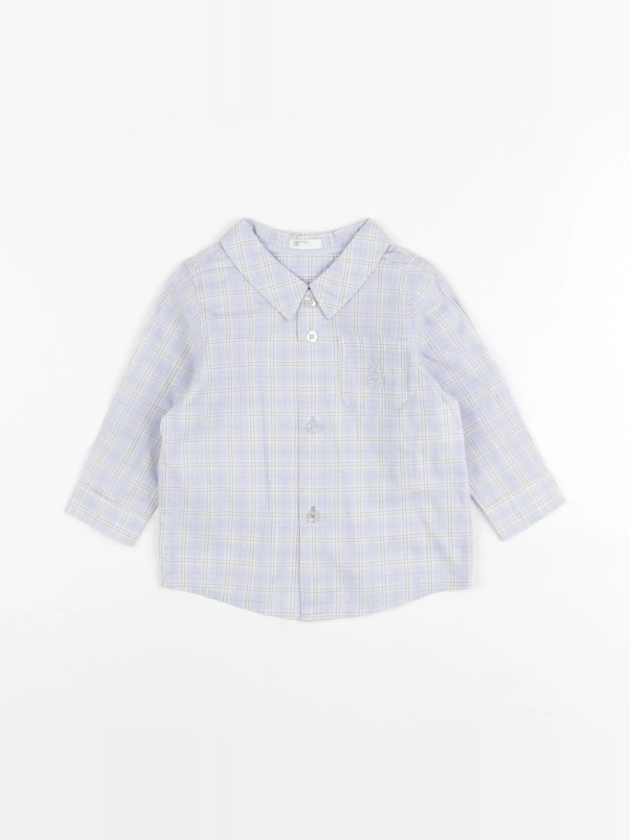 Benetton - chemise bleu, blanc - 6/9 mois