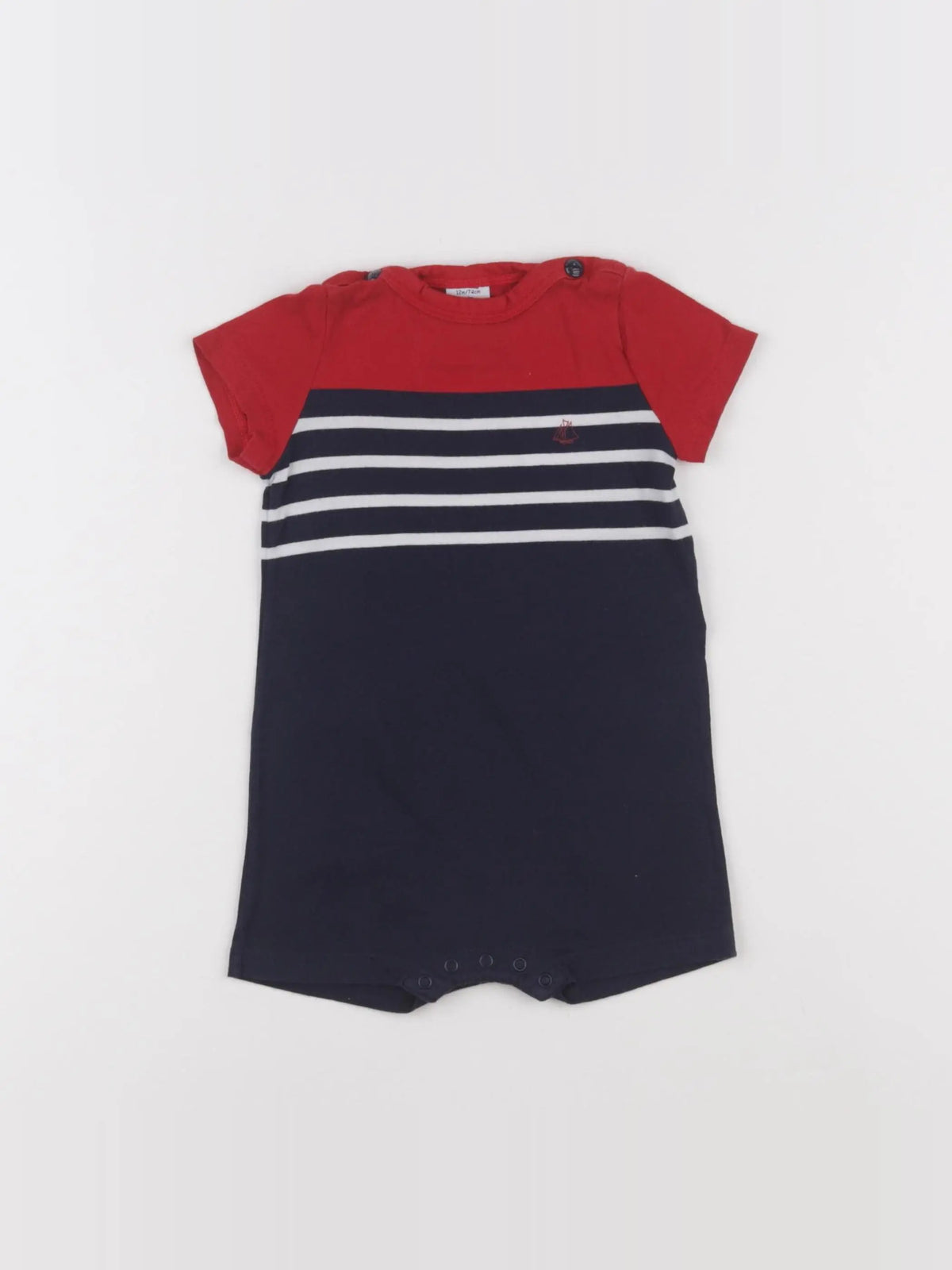 Petit Bateau - combinaison rouge, bleu - 12 mois