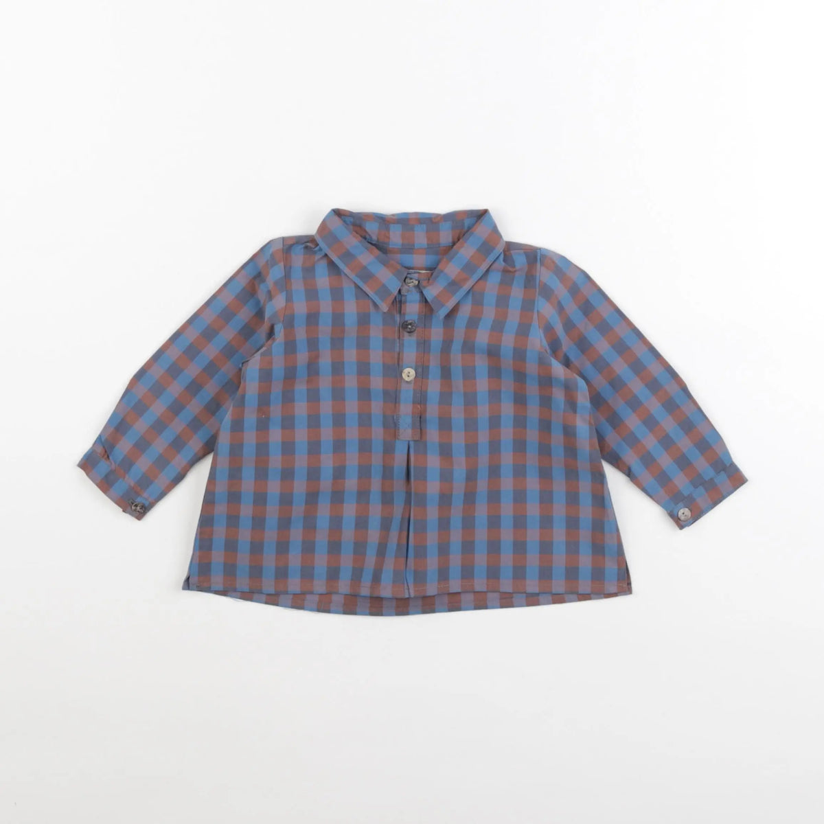Bonnet à Pompon - chemise bleu, marron - 6 mois