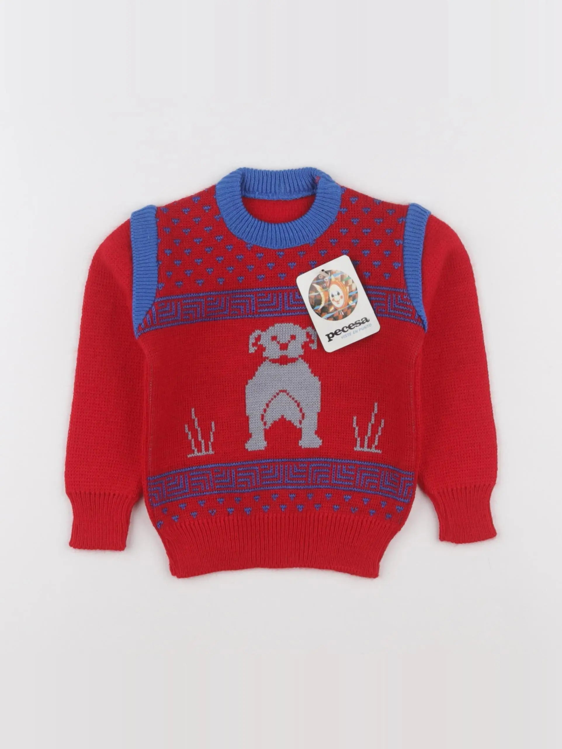 Vintage - pull bleu, rouge - 1 an
