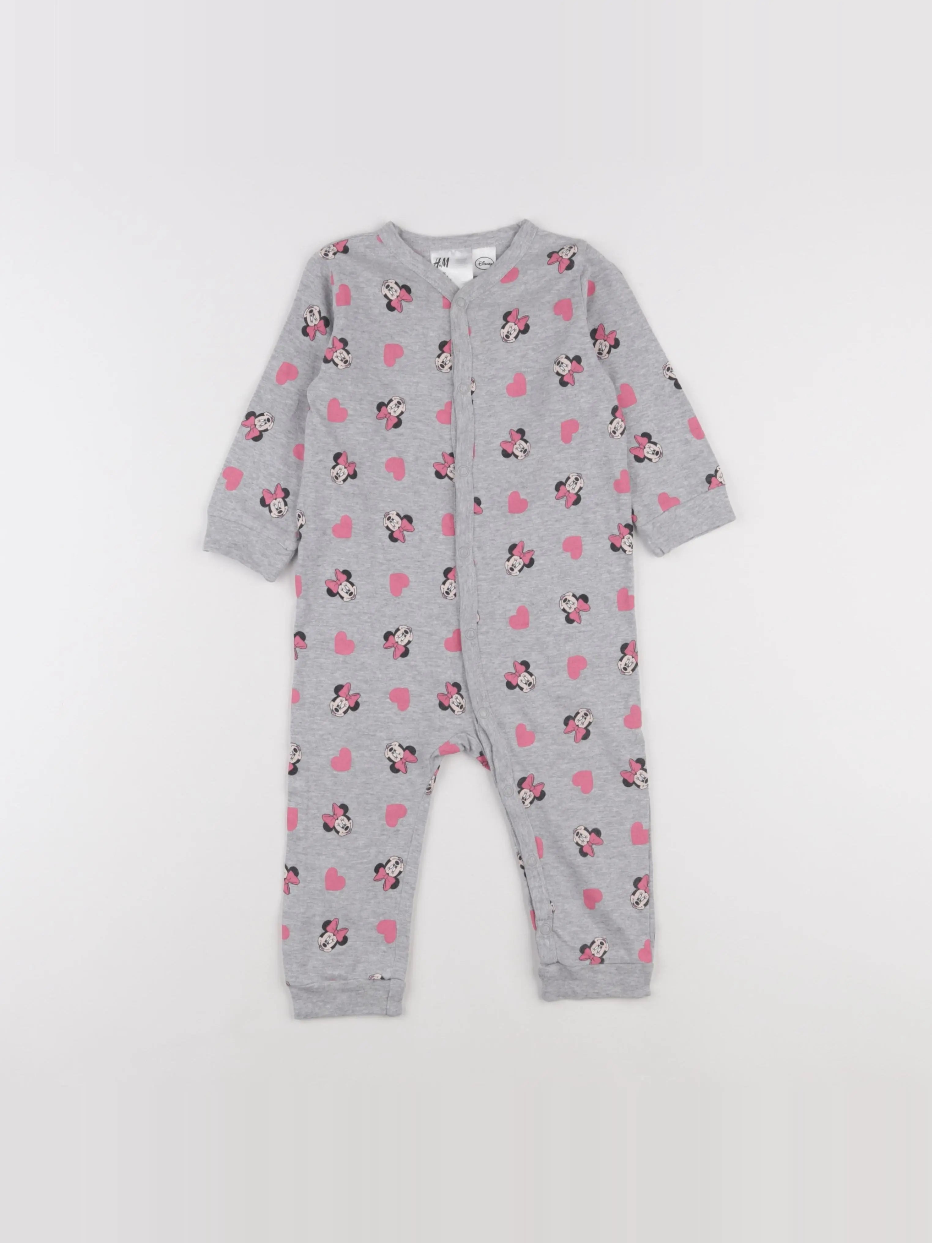 H&M - pyjama coton gris, rose - 9/12 mois