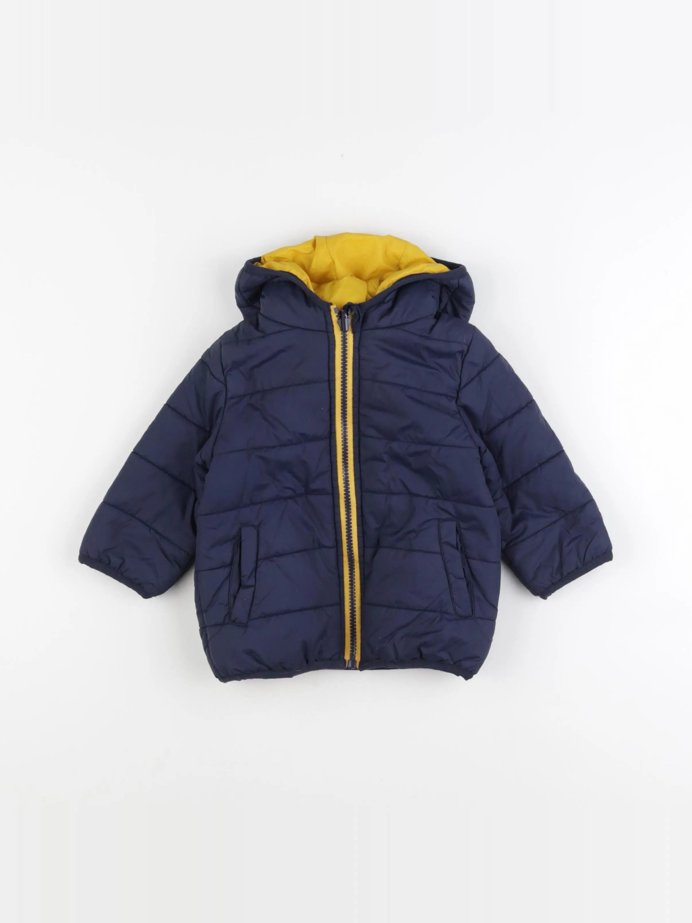 Vertbaudet - doudoune réversible bleu, jaune - 12 mois