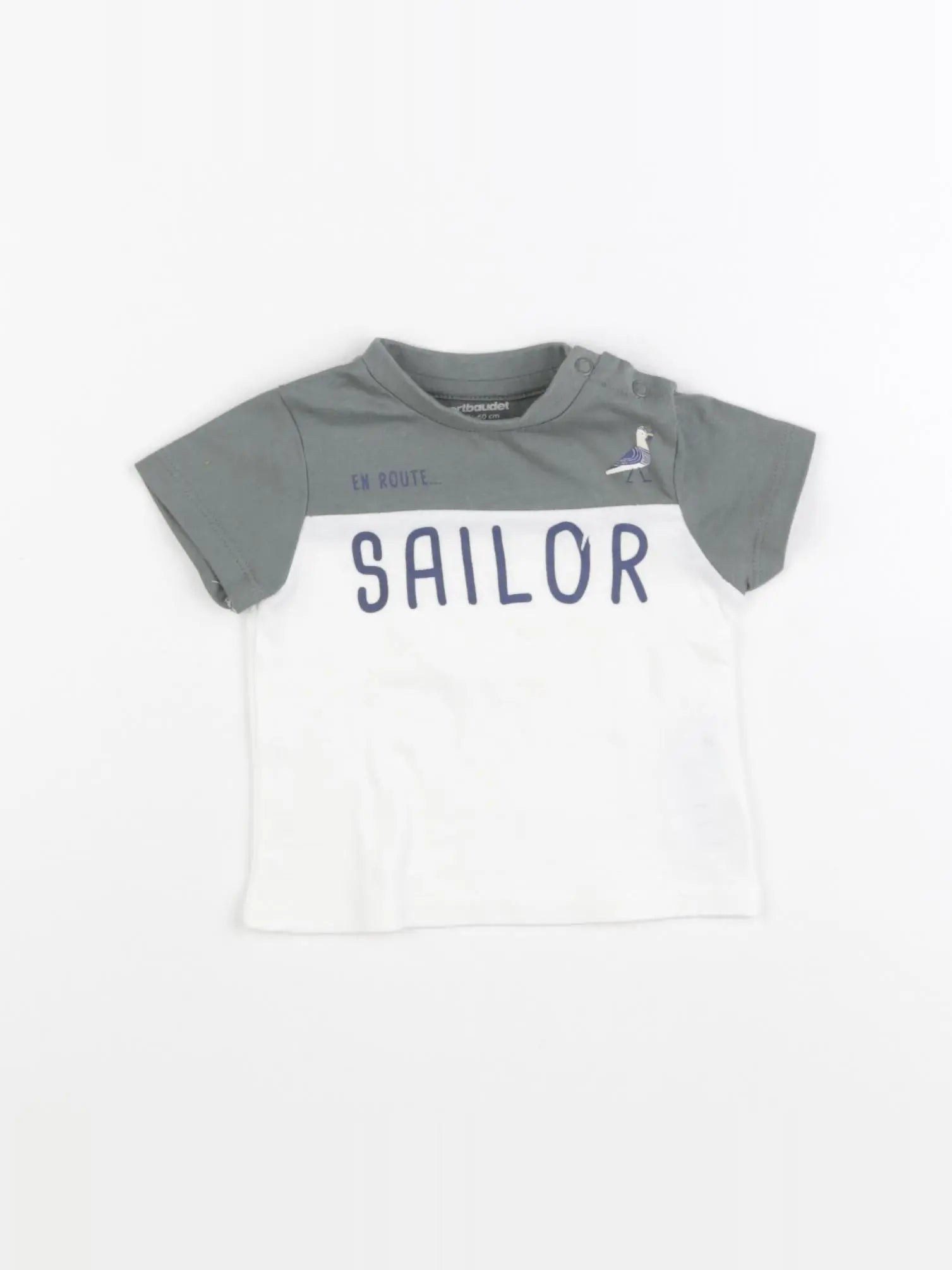 Vertbaudet - tee-shirt blanc, vert - 3 mois