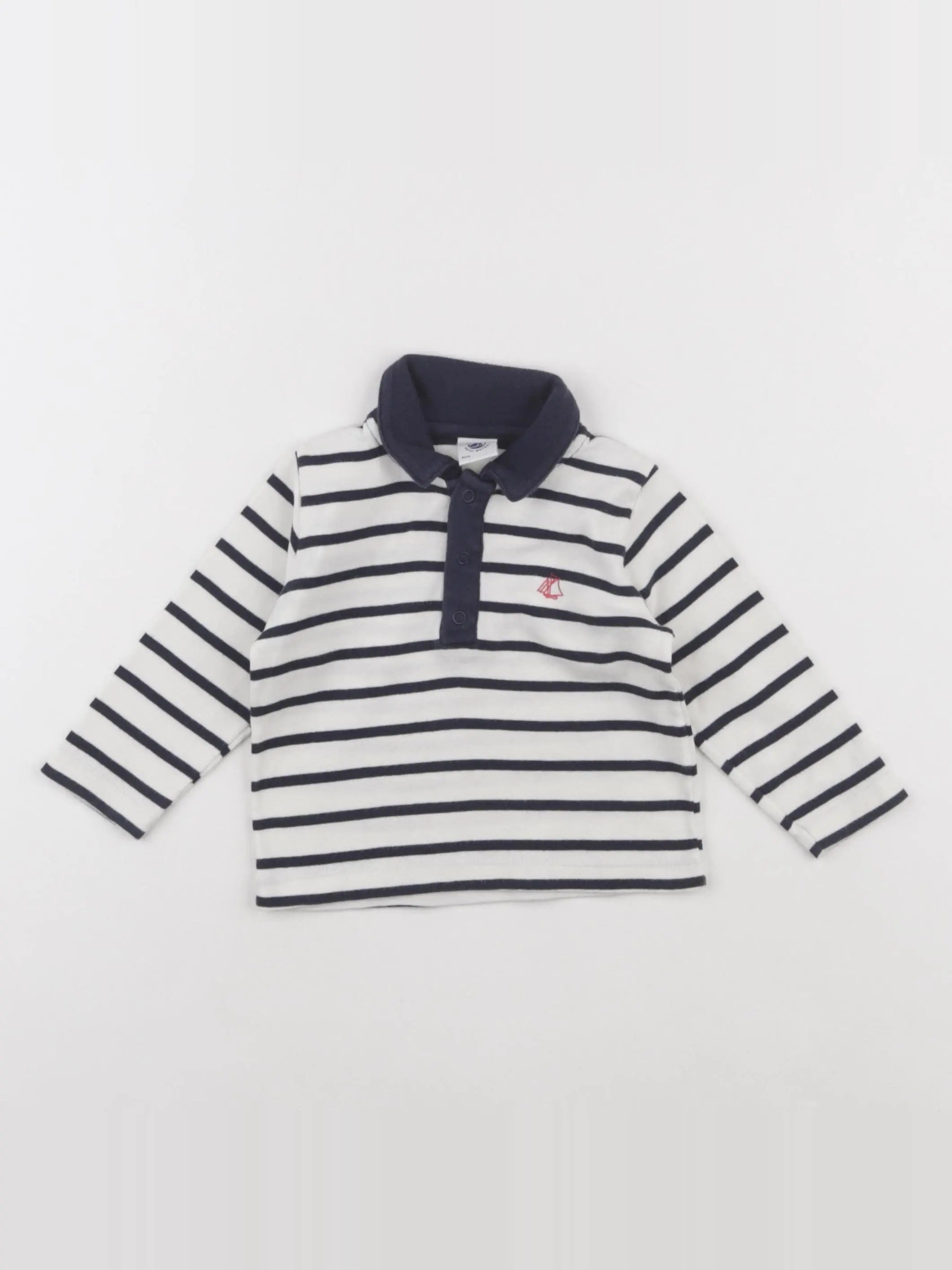 Petit Bateau - polo blanc, bleu - 12 mois