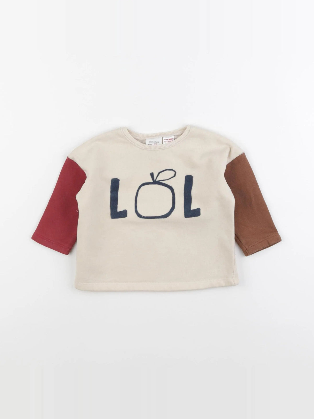 Zara - sweat beige, rouge - 6/9 mois