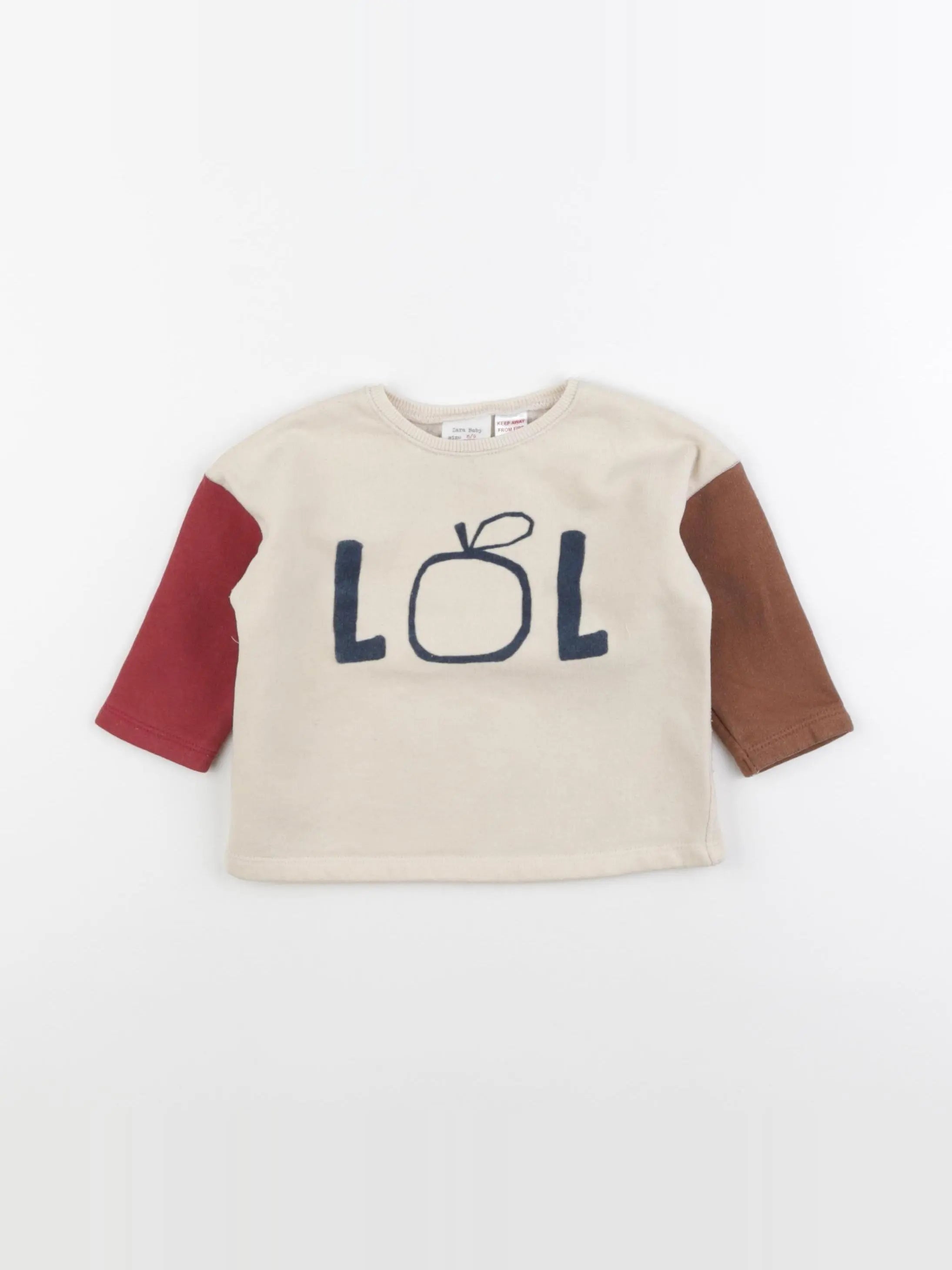 Zara - sweat beige, rouge - 6/9 mois