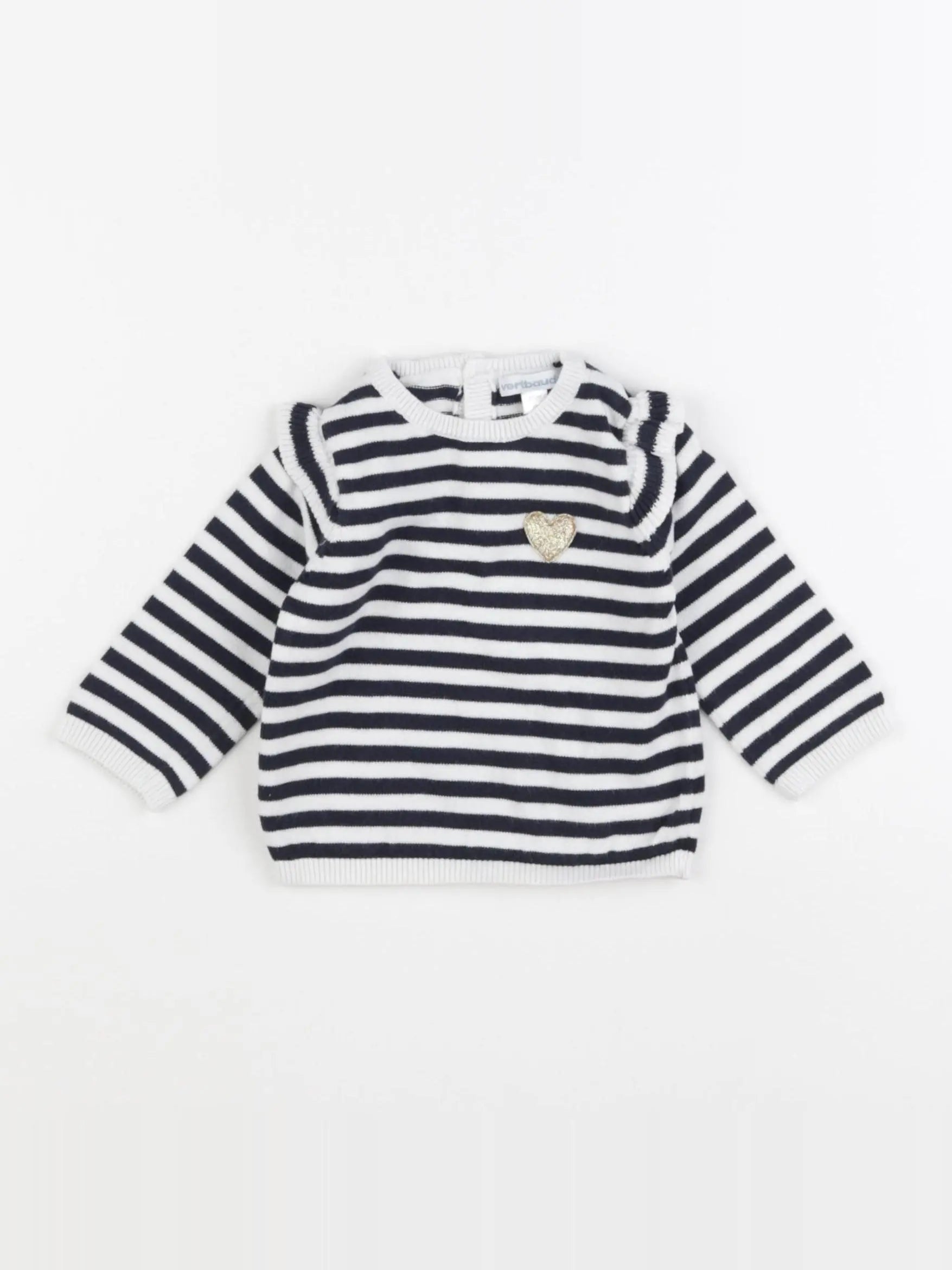 Vertbaudet - pull blanc, bleu - 6 mois