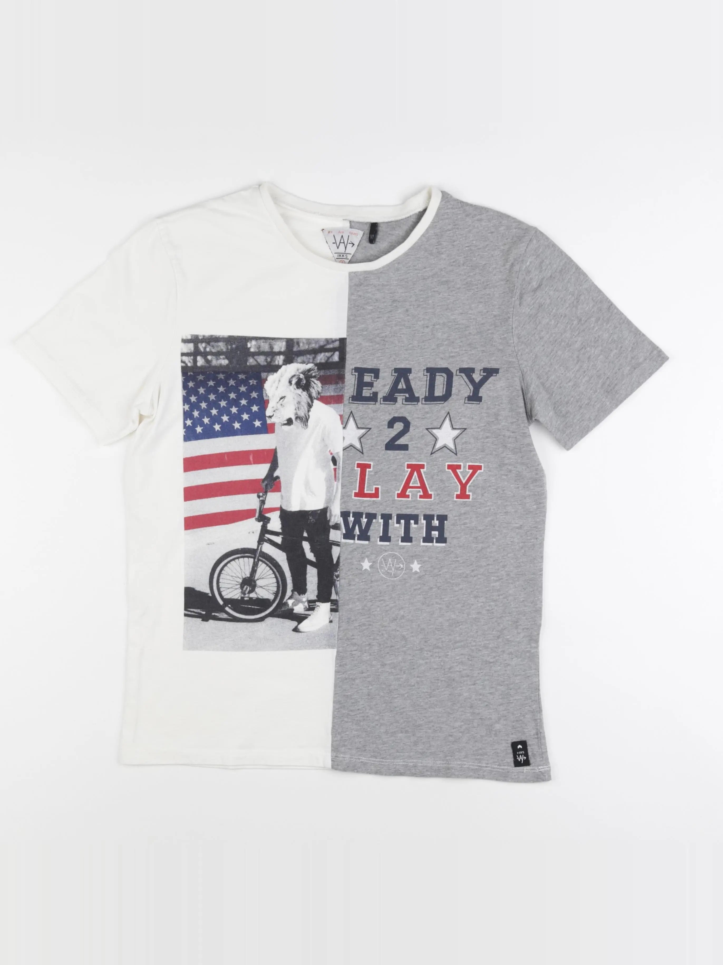 IKKS - tee-shirt blanc, gris - 16 ans