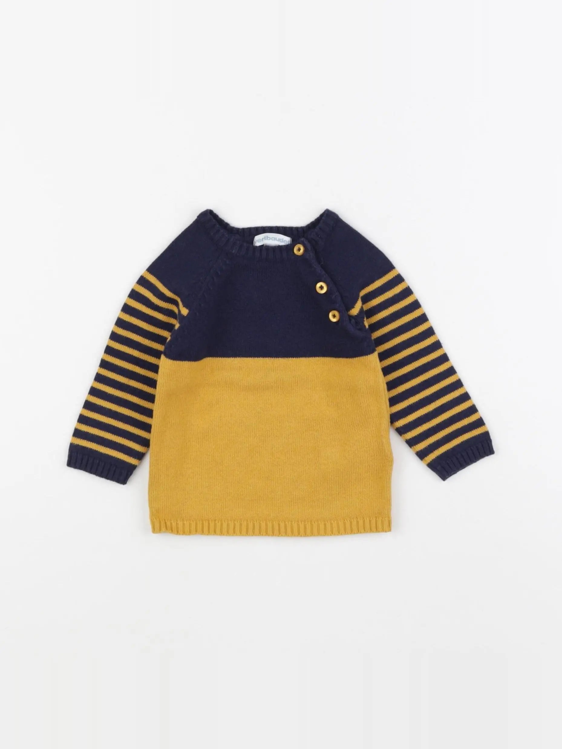 Vertbaudet - pull jaune, bleu - 6 mois