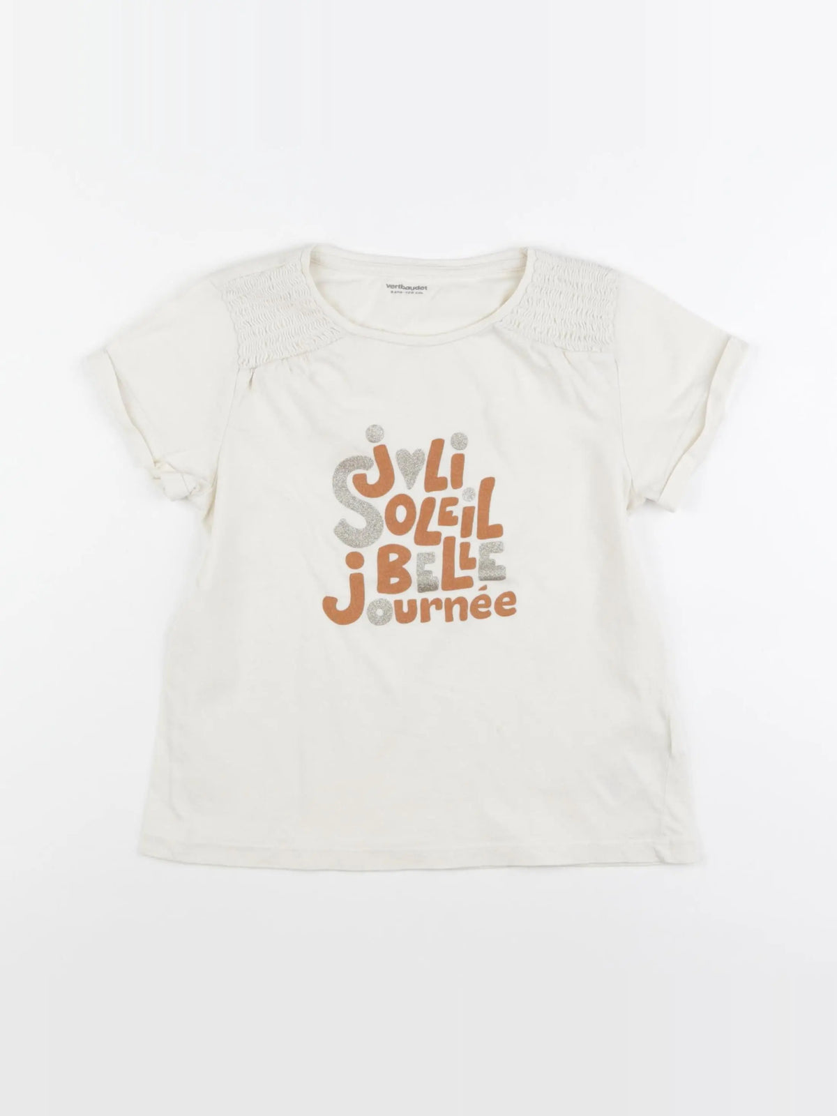 Vertbaudet - tee-shirt beige - 8 ans