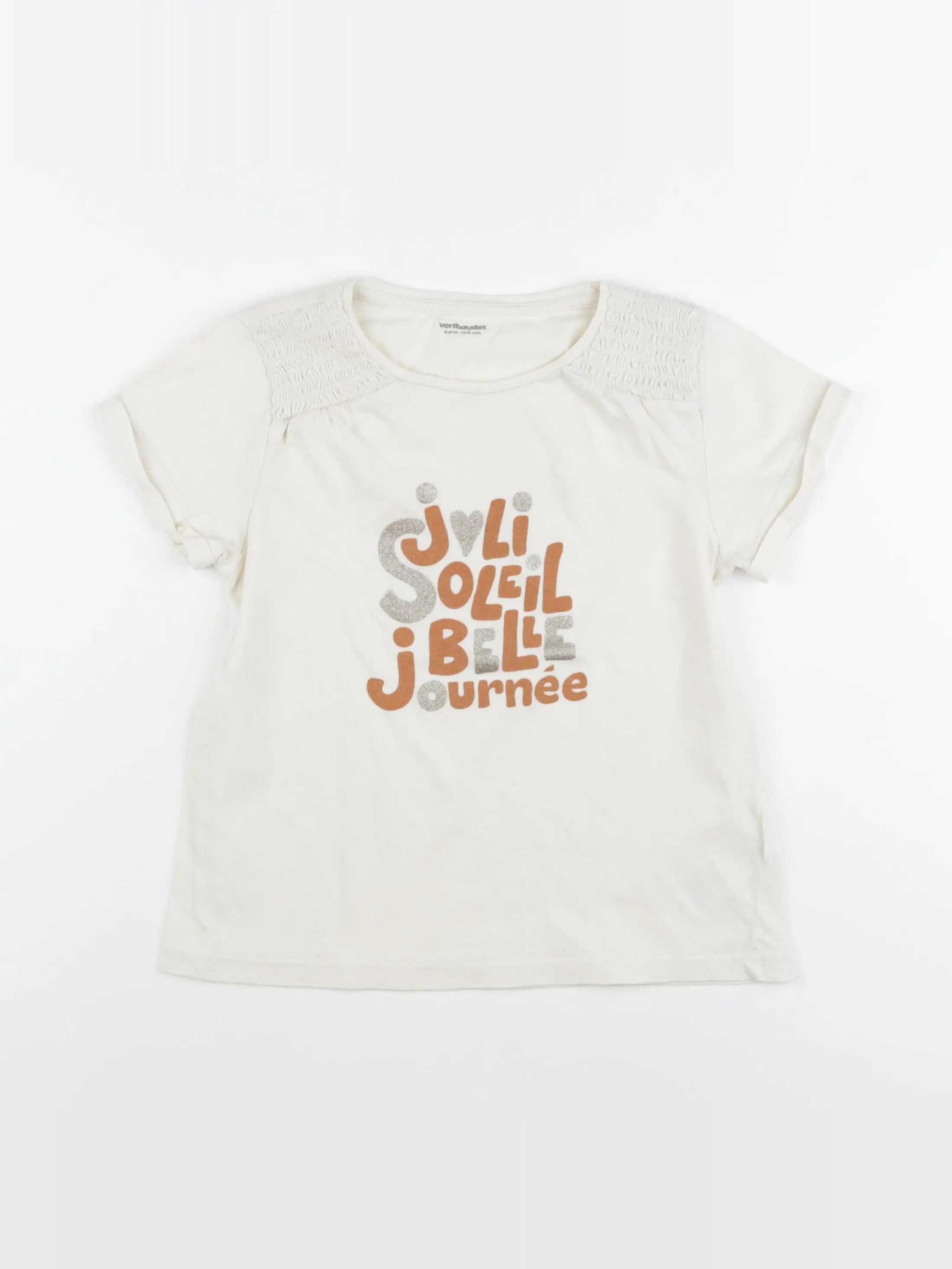 Vertbaudet - tee-shirt beige - 8 ans