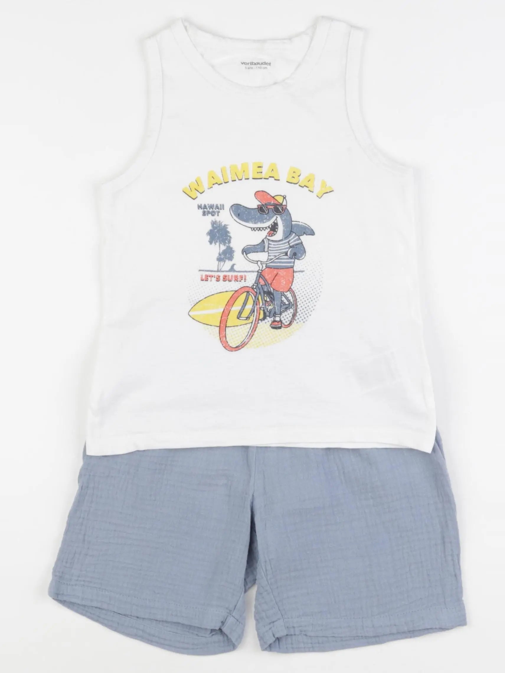 Vertbaudet - pyjama coton blanc, bleu - 5 ans