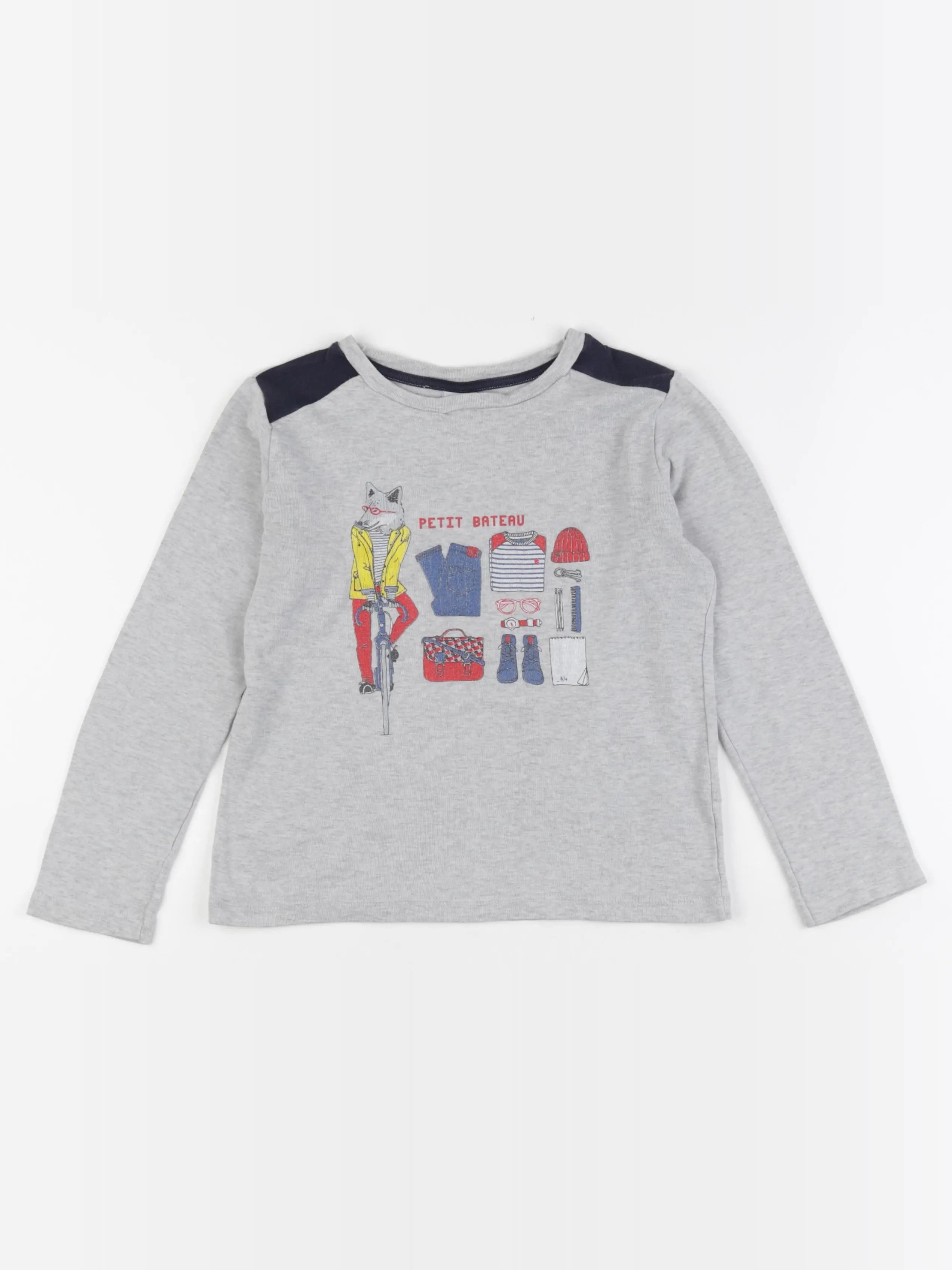 Petit Bateau - tee-shirt gris - 8 ans