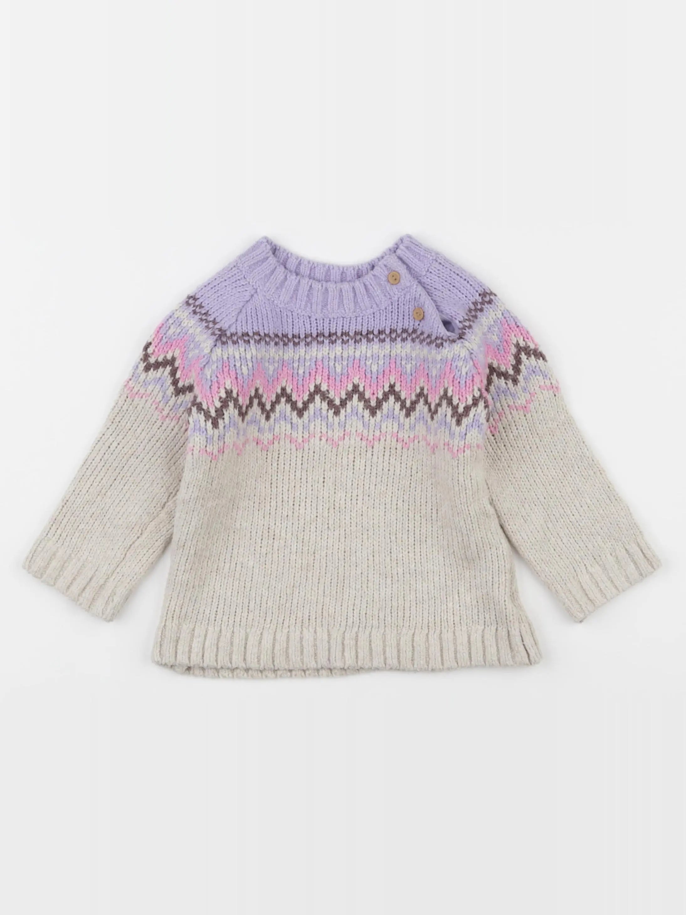 H&M - pull violet, beige - 9/12 mois