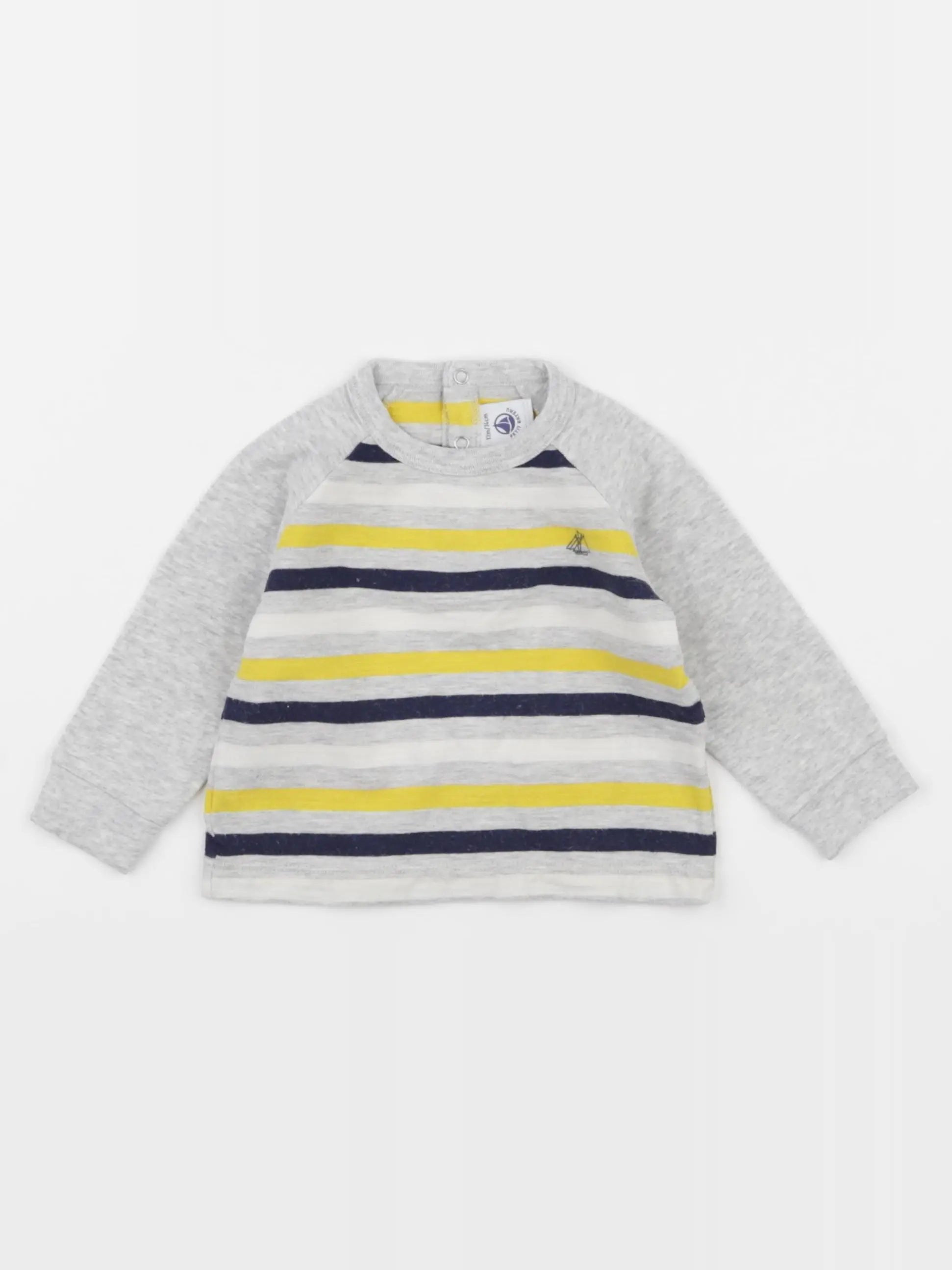 Petit Bateau - tee-shirt bleu, gris, jaune - 12 mois