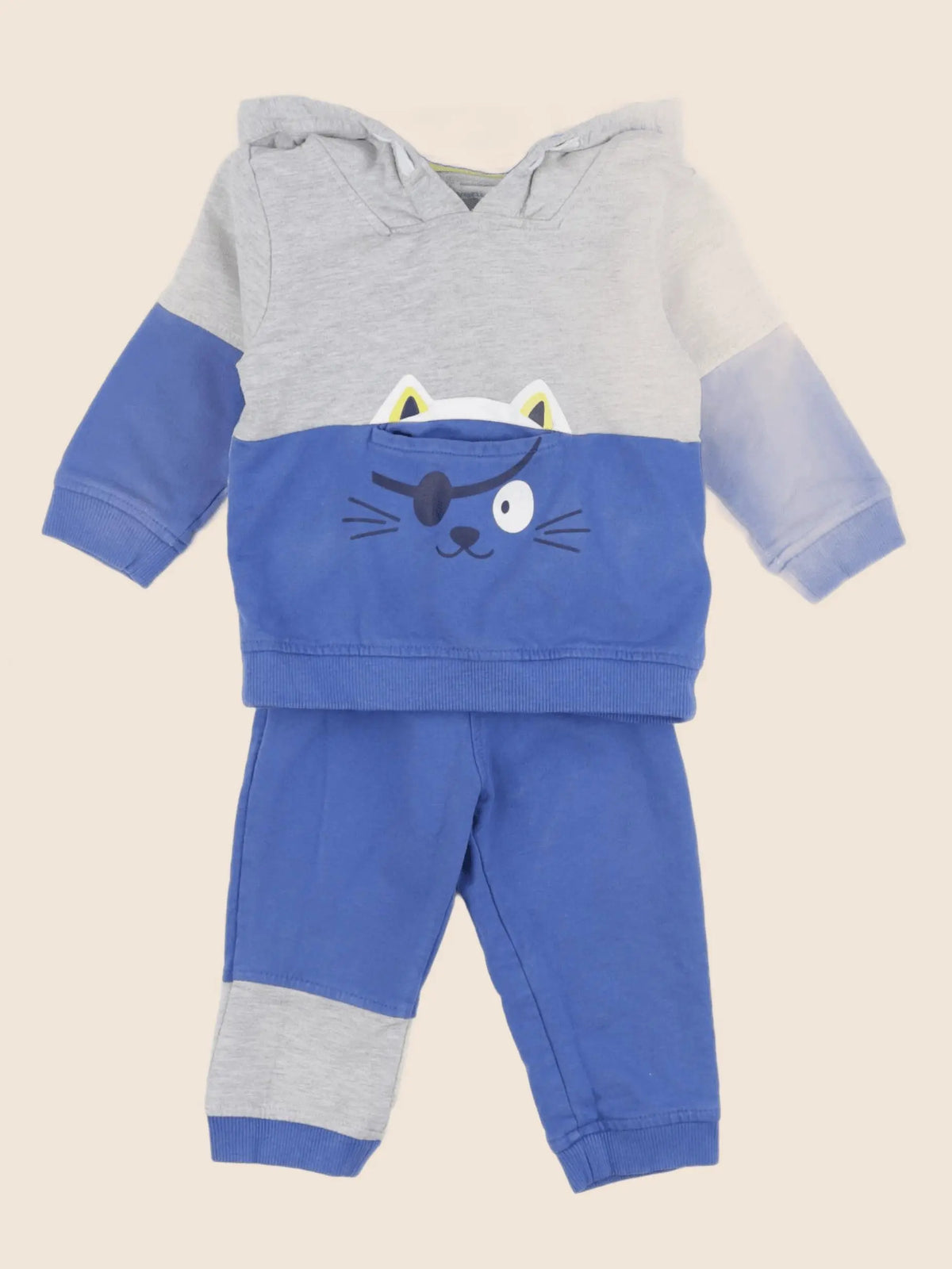 Vertbaudet - ensemble bleu, gris - 12 mois