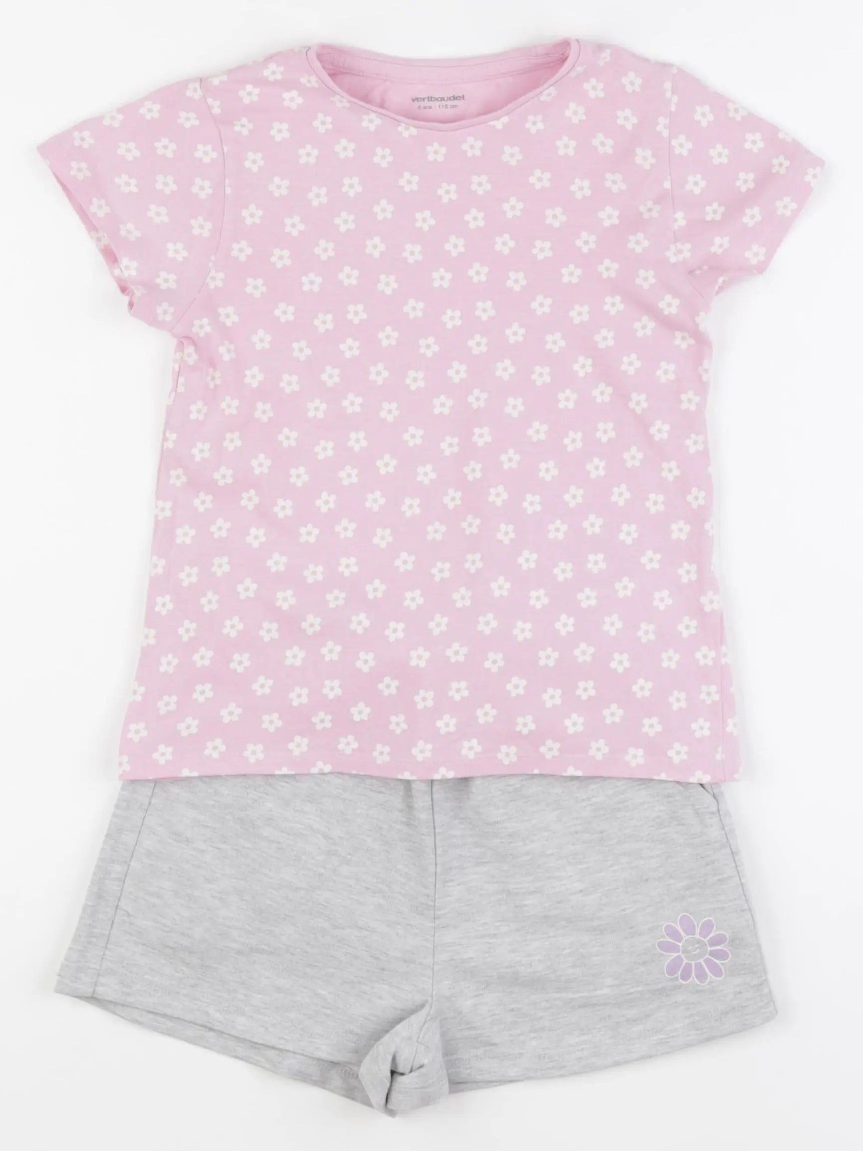 Vertbaudet - ensemble coton rose, gris - 6 ans