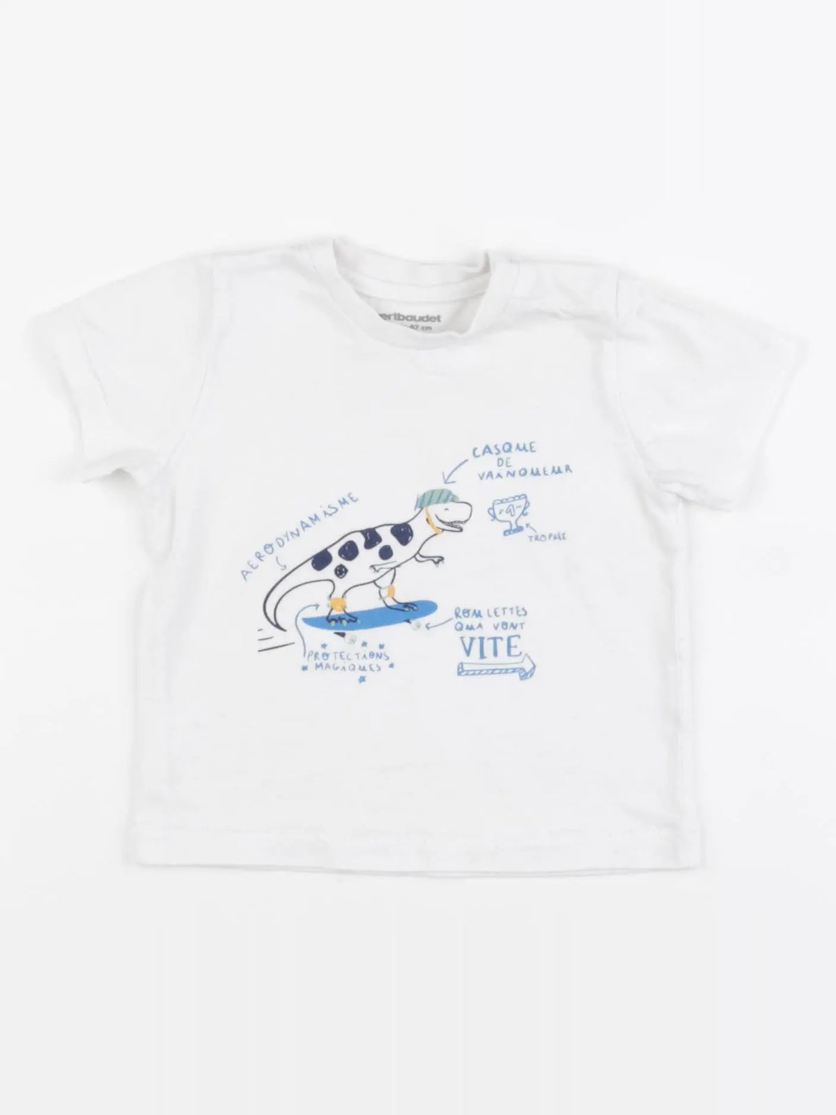 Vertbaudet - tee-shirt blanc, bleu - 6 mois