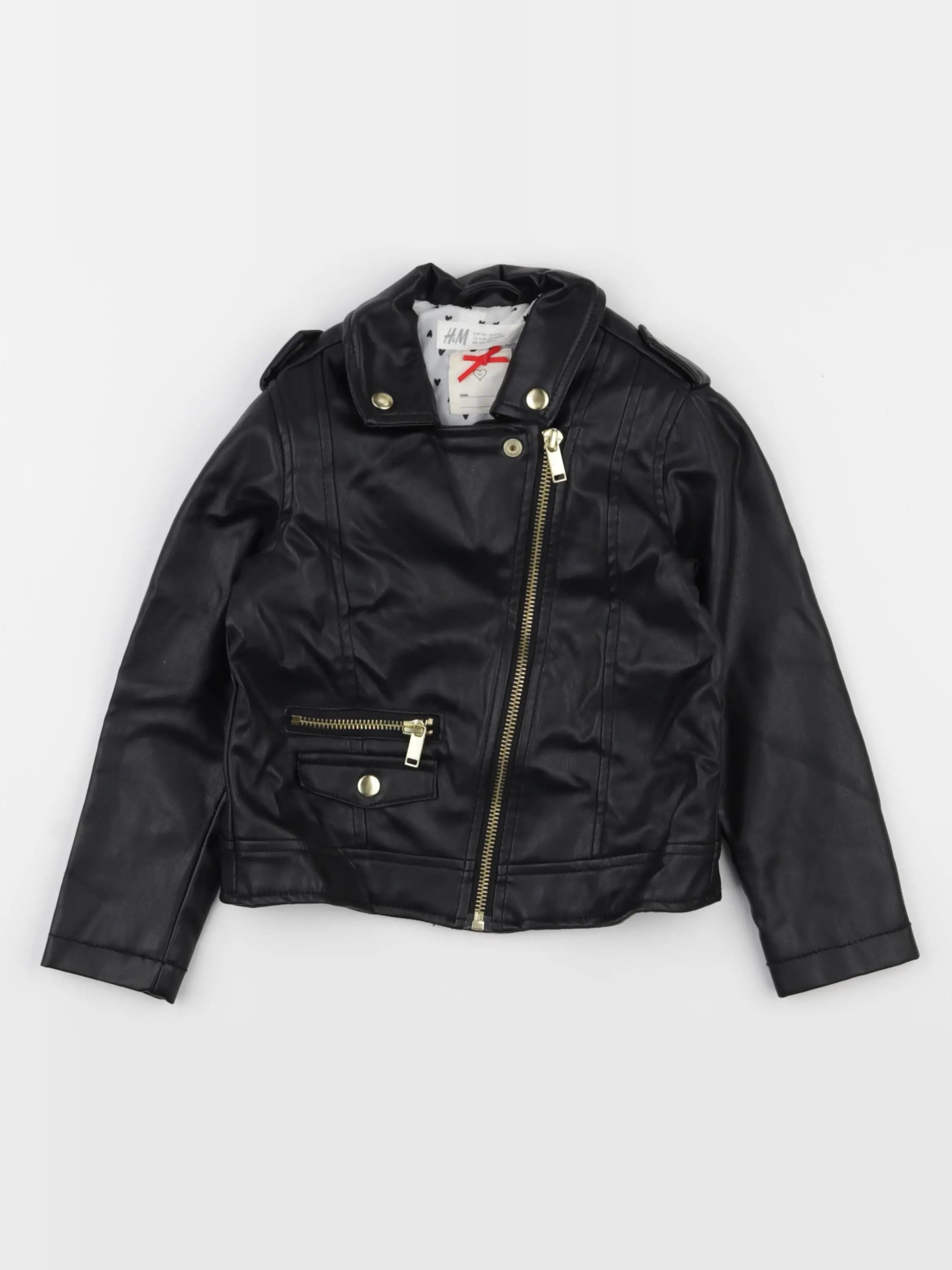H&M - veste simili cuir noir - 3/4 ans