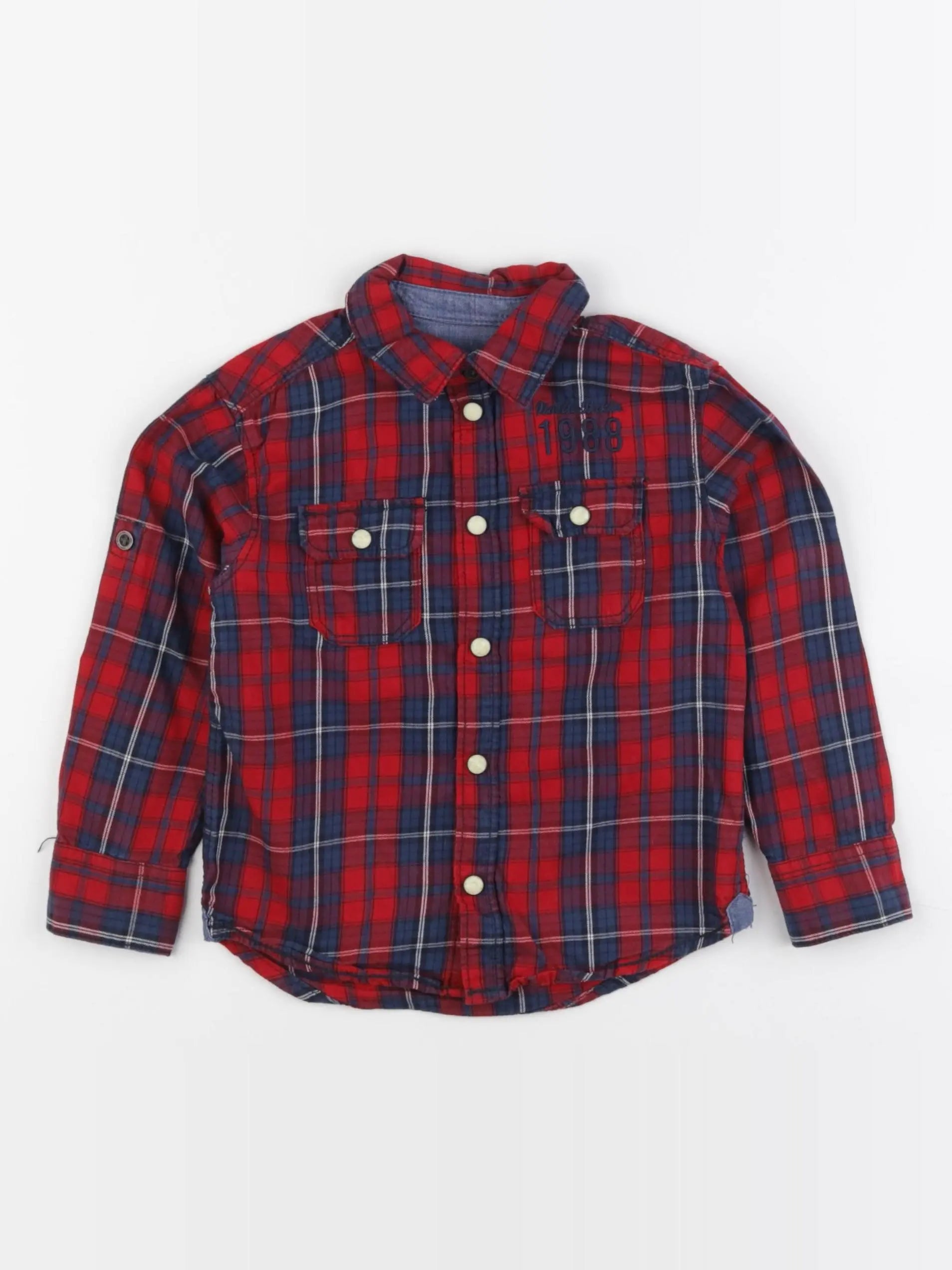 H&M - chemise bleu, rouge - 2/3 ans