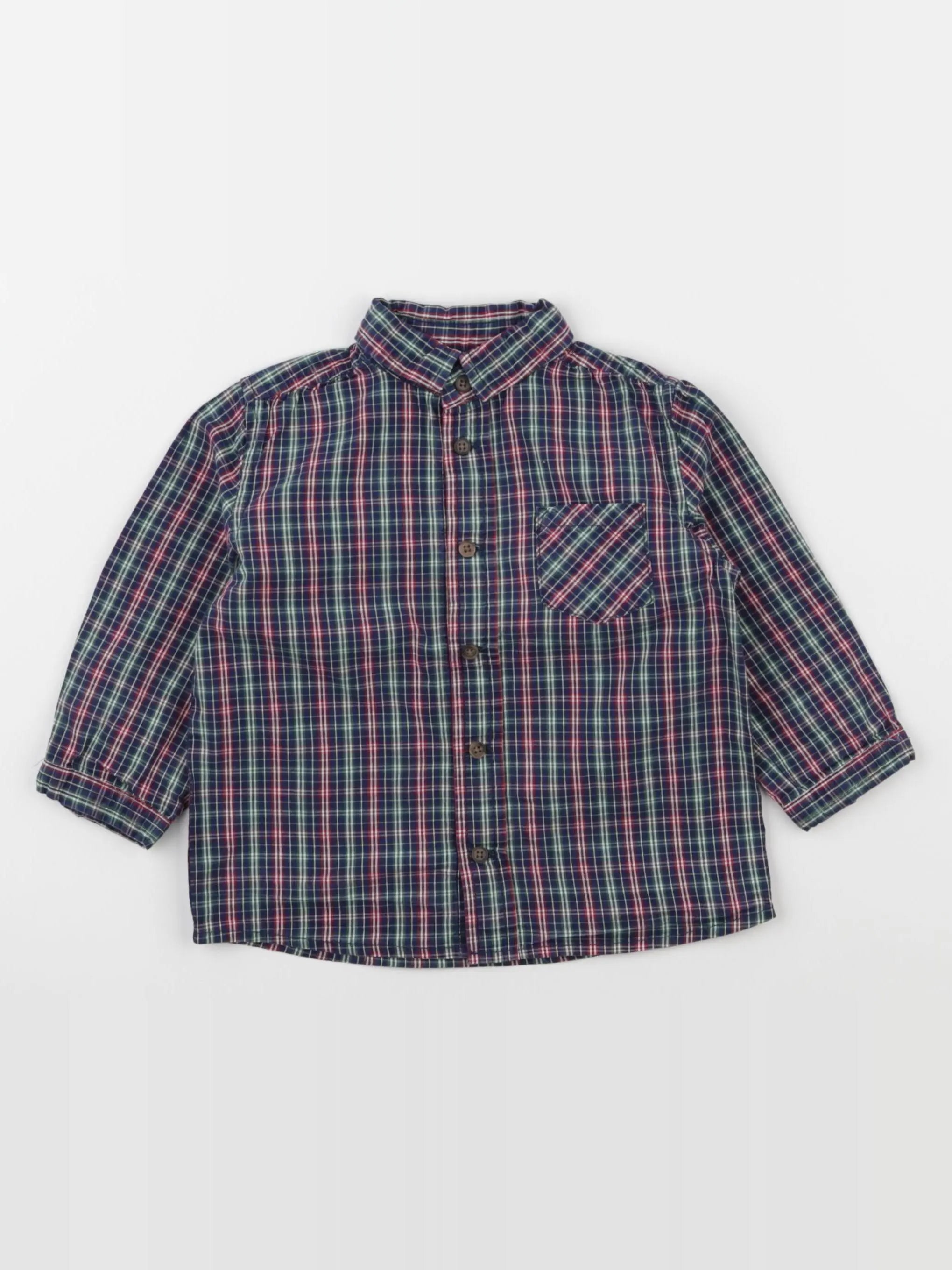 Boutchou - chemise bleu, vert, rouge - 18 mois