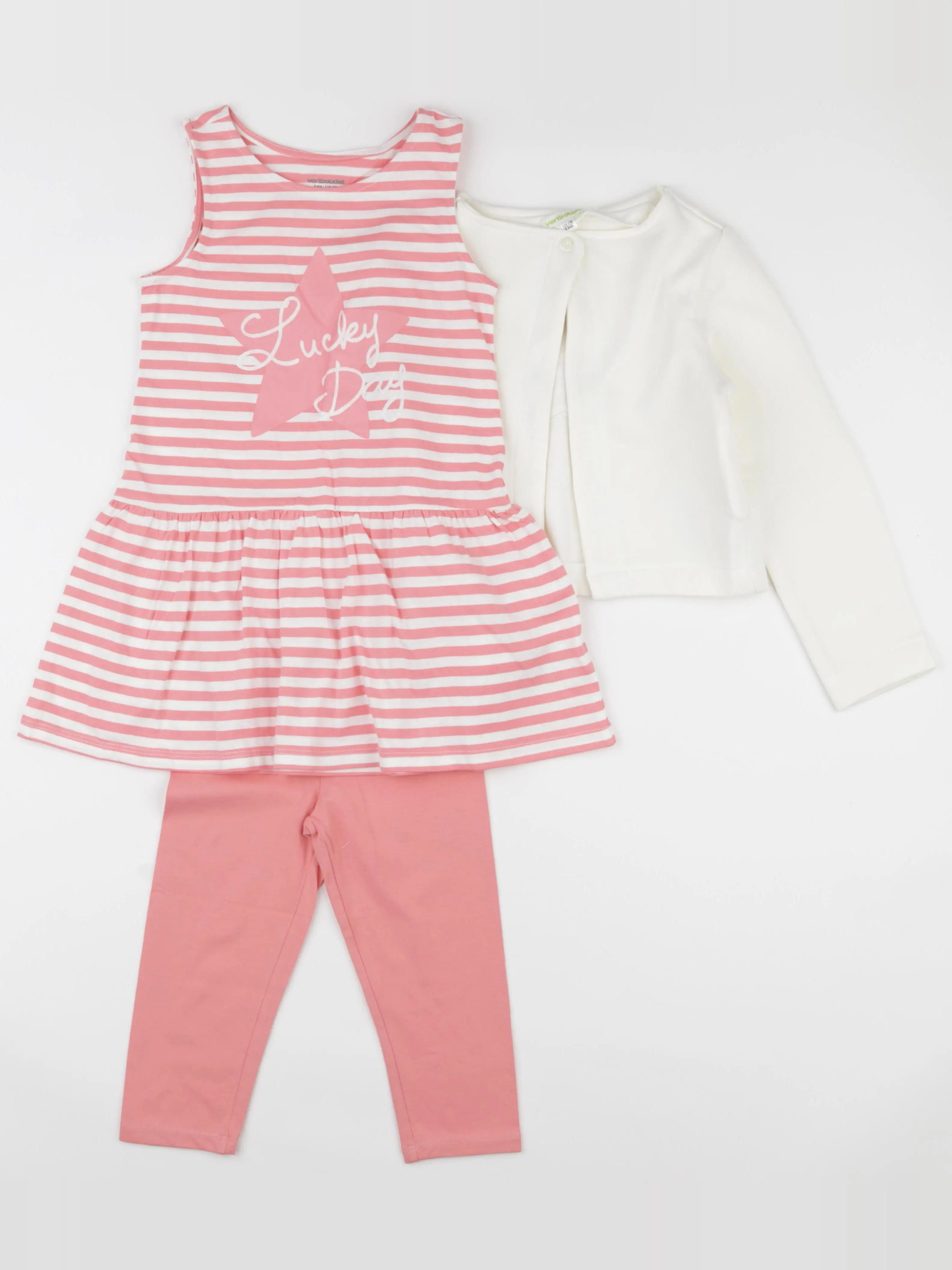Vertbaudet - ensemble imprimé au dos blanc, rose - 6 ans