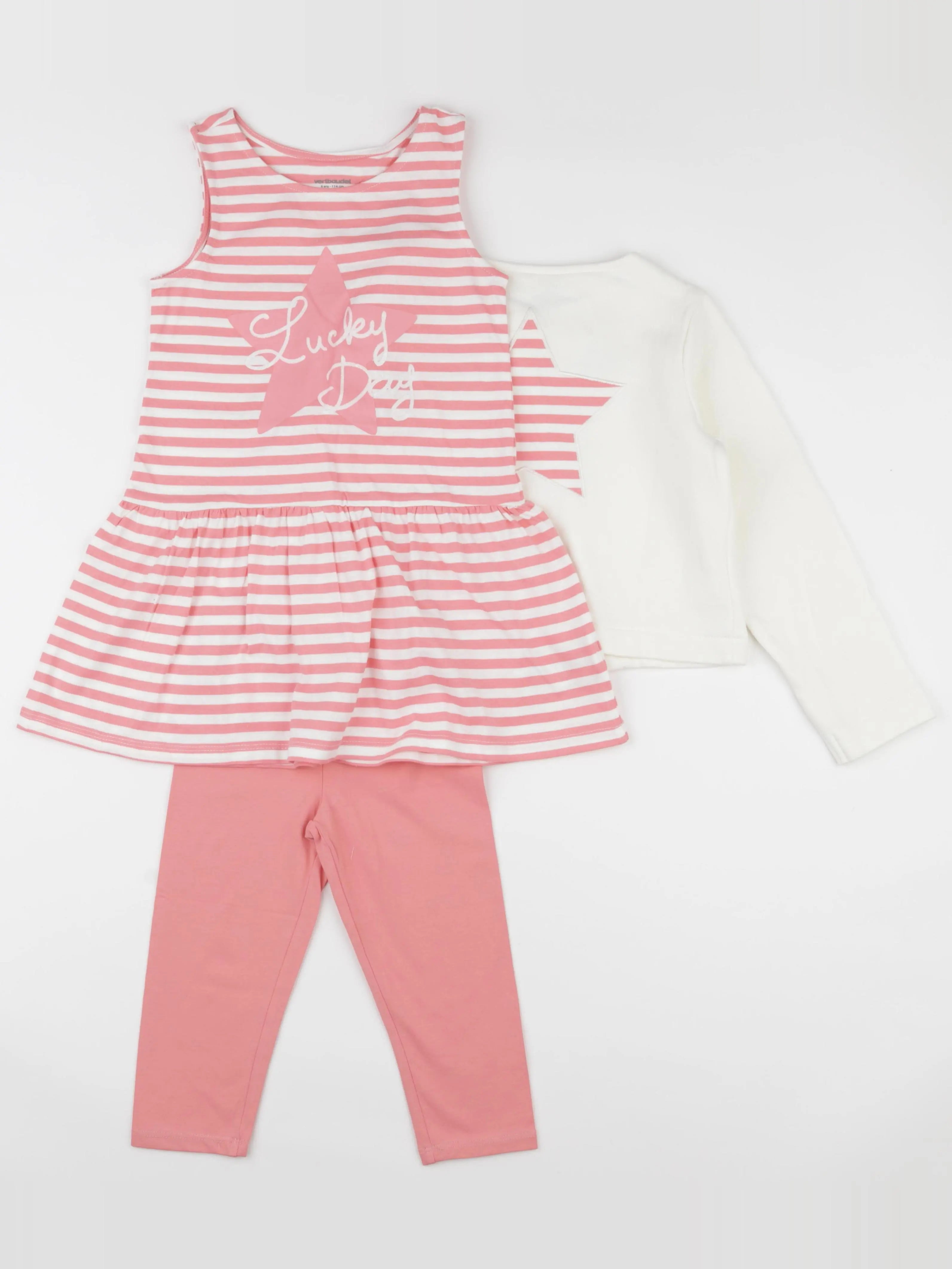 Vertbaudet - ensemble imprimé au dos blanc, rose - 6 ans
