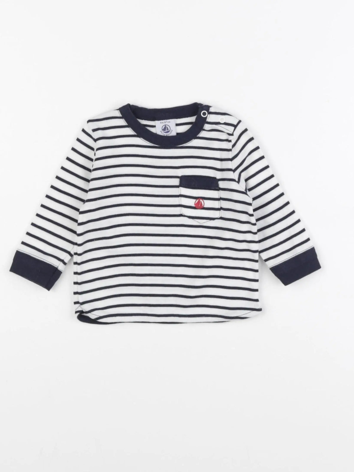 Petit Bateau - tee-shirt blanc, bleu - 6 mois